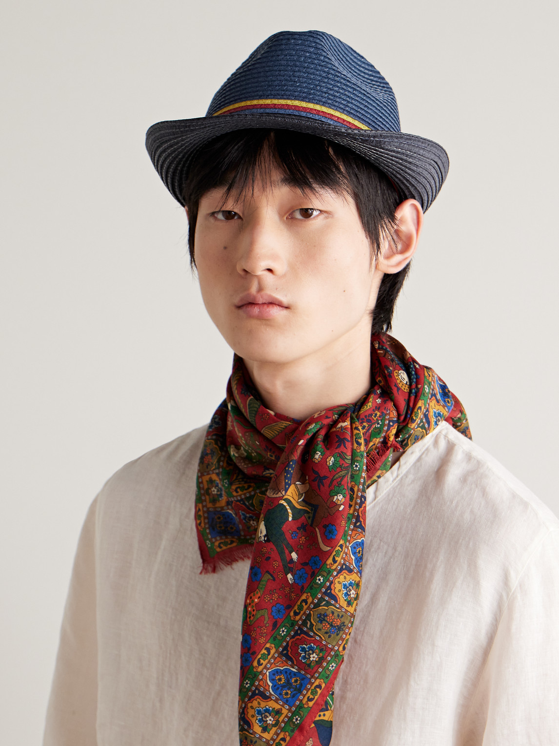 Paul Smith Men's Bright Stripe Straw Fedora Hat In Blue