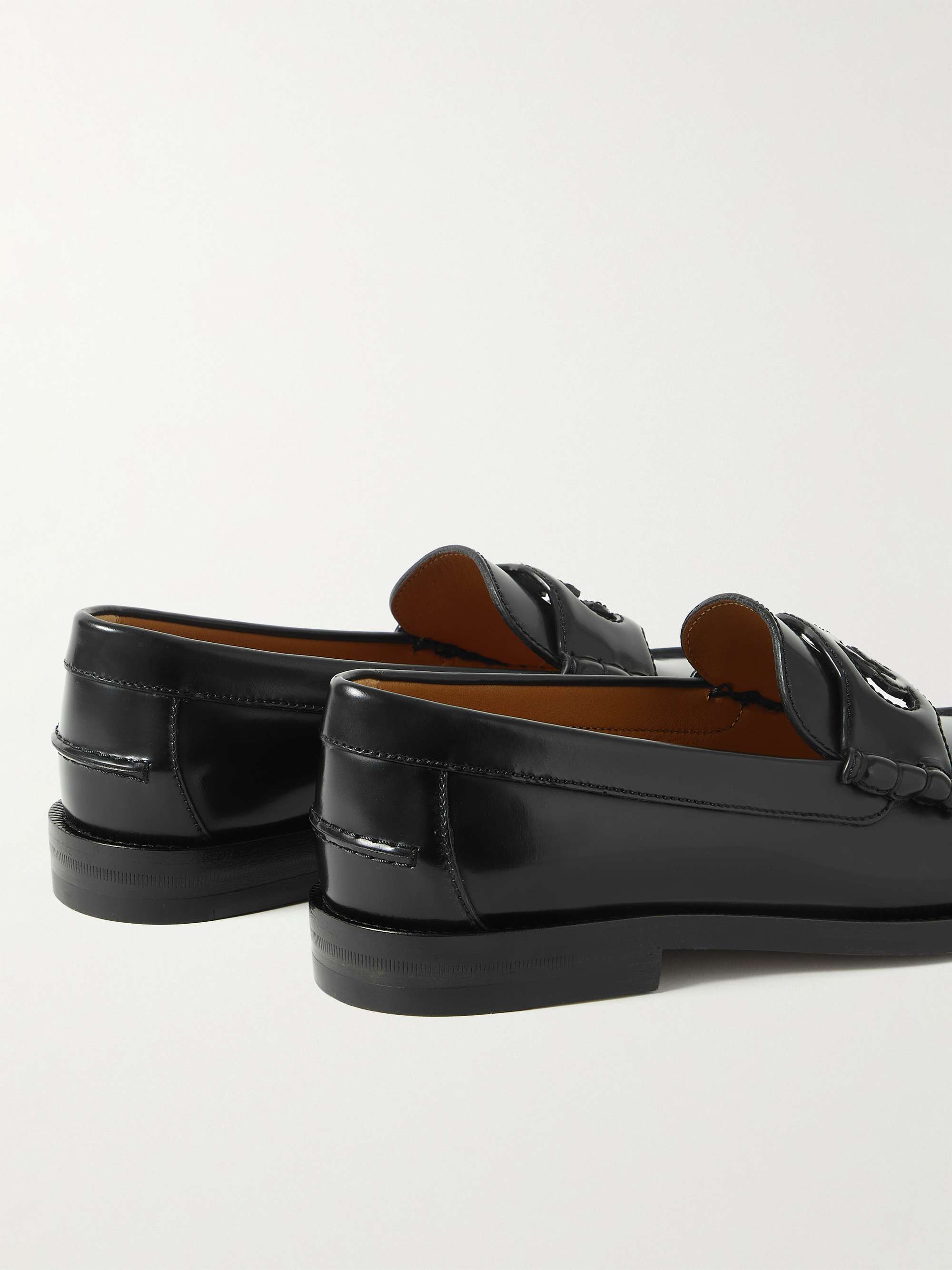GUCCI Logo-Cutout Leather Penny Loafers