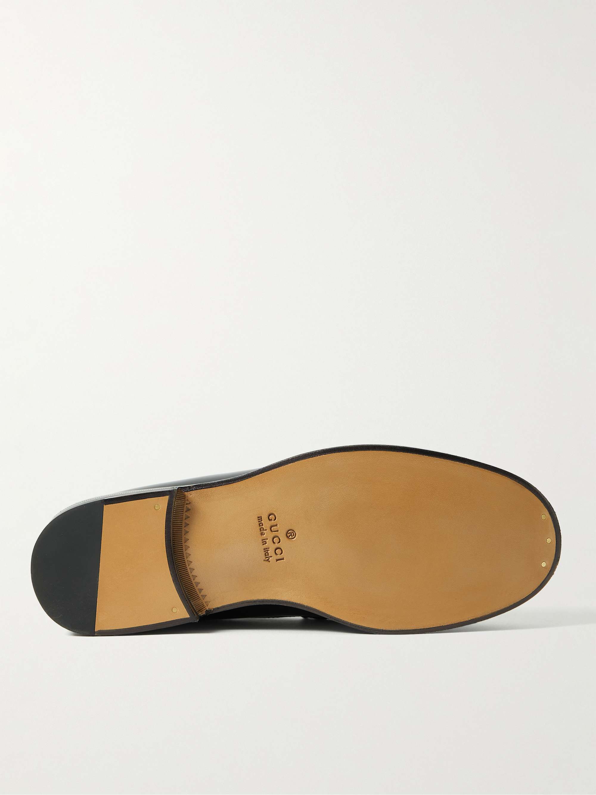 GUCCI Logo-Cutout Leather Penny Loafers