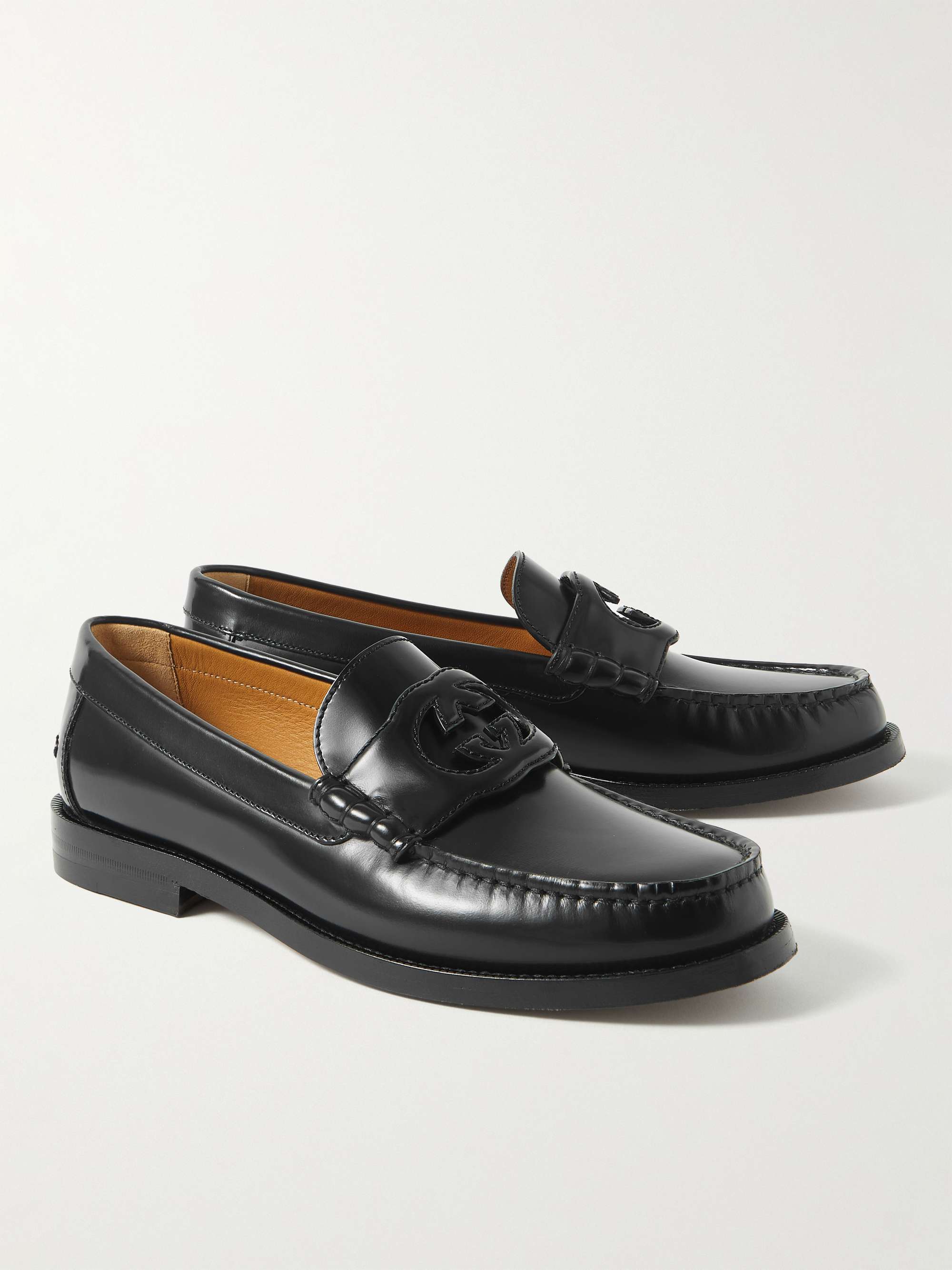 GUCCI Logo-Cutout Leather Penny Loafers