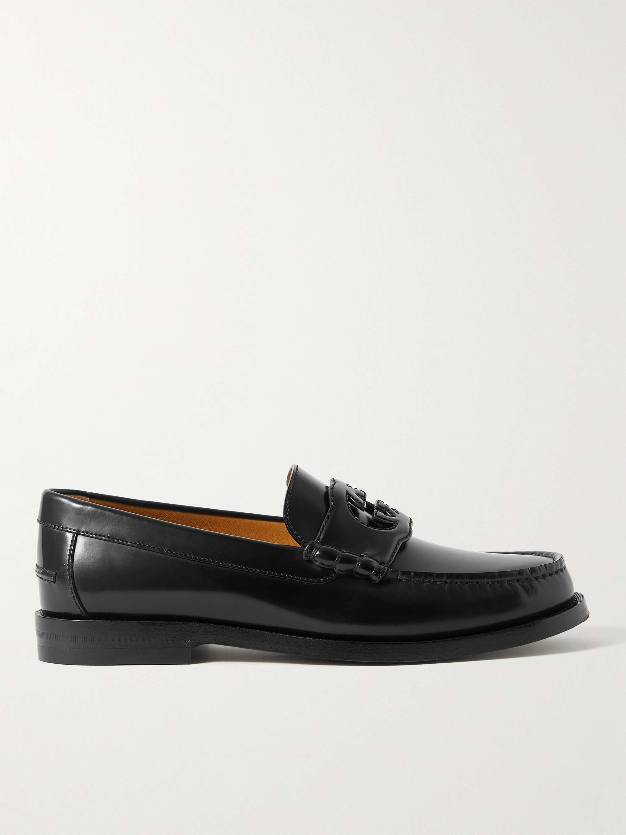 GUCCI Logo-Cutout Leather Penny Loafers