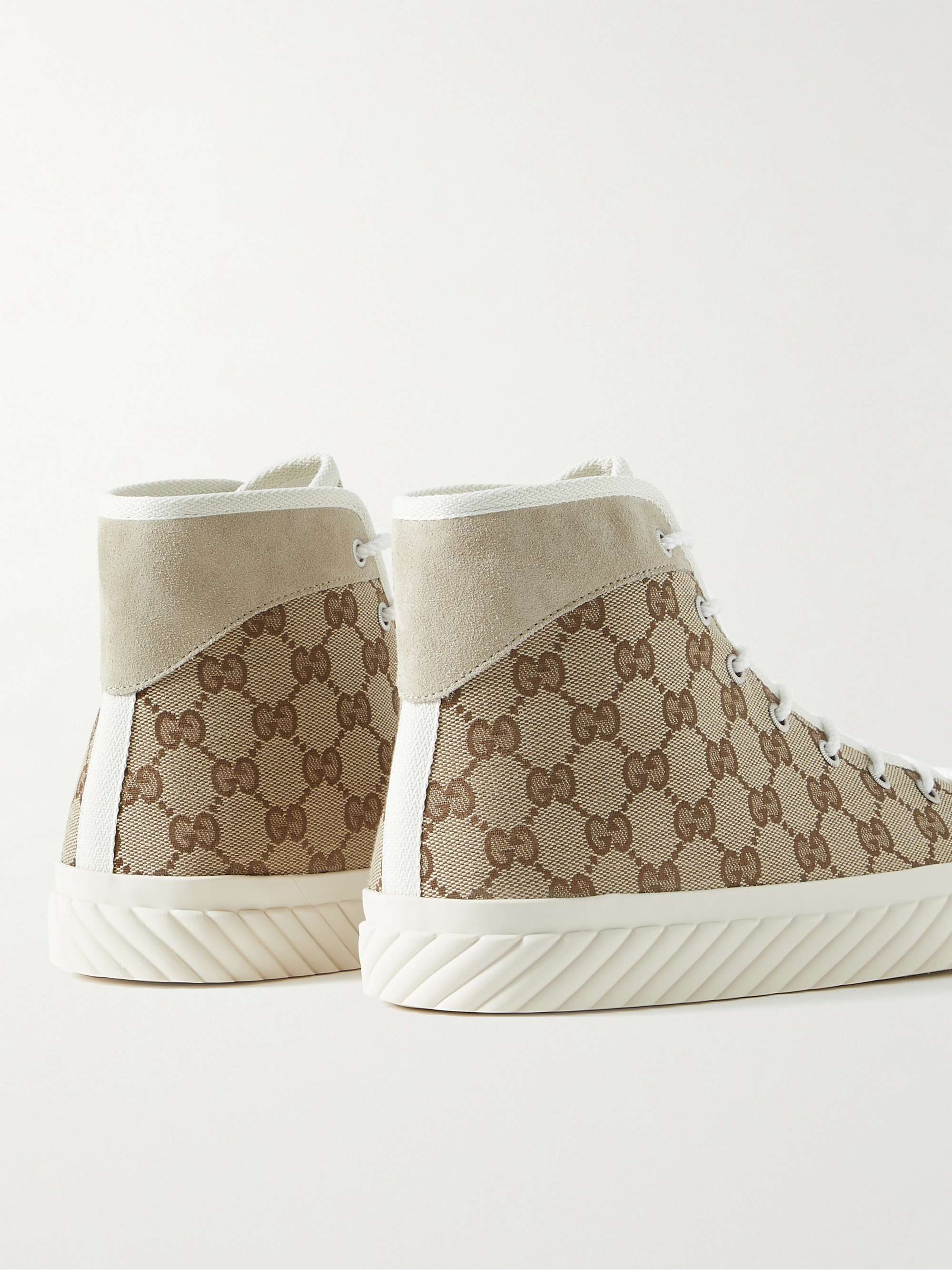GUCCI Suede-Trimmed Monogrammed Canvas High-Top Sneakers