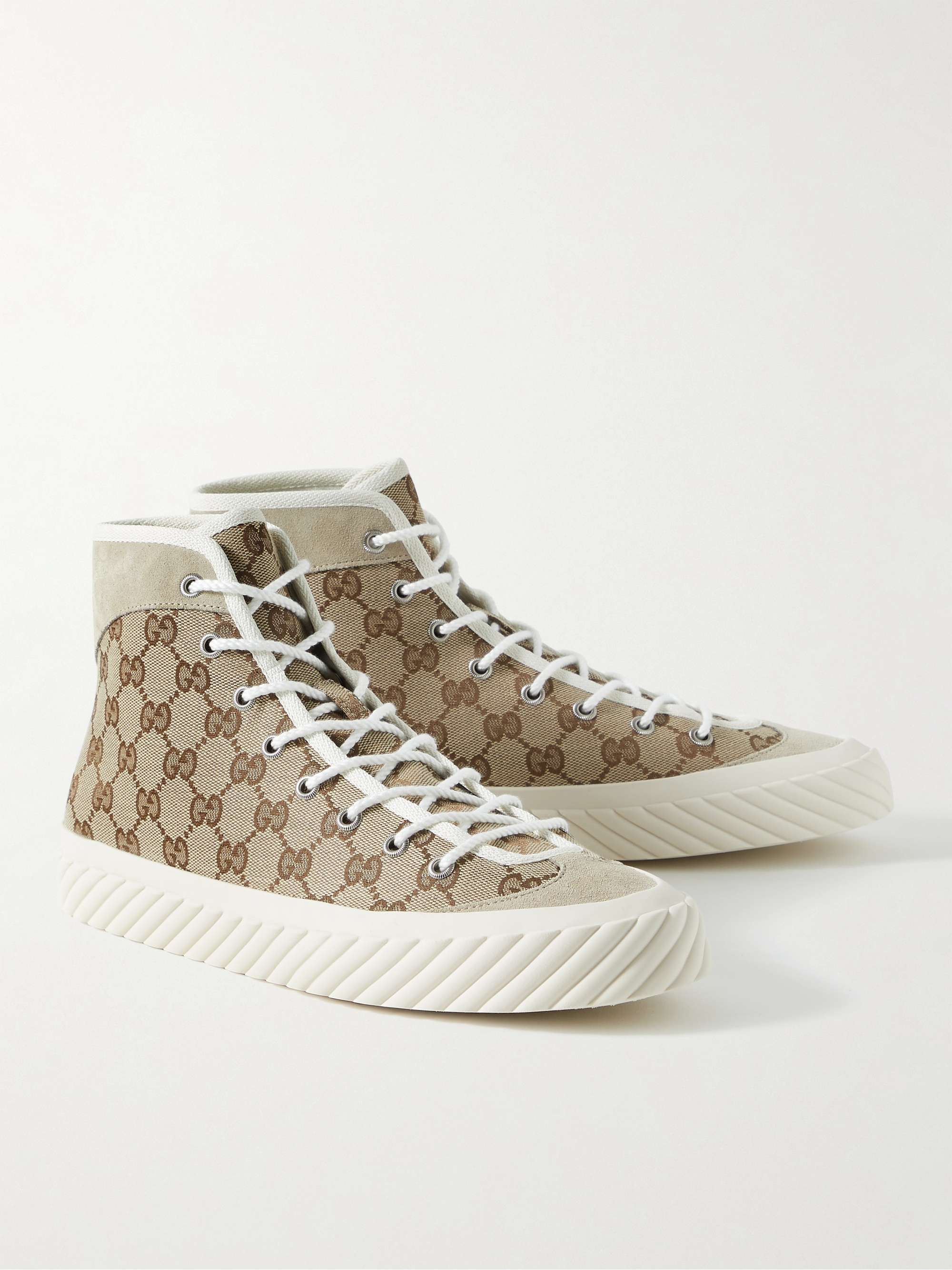 GUCCI Suede-Trimmed Monogrammed Canvas High-Top Sneakers