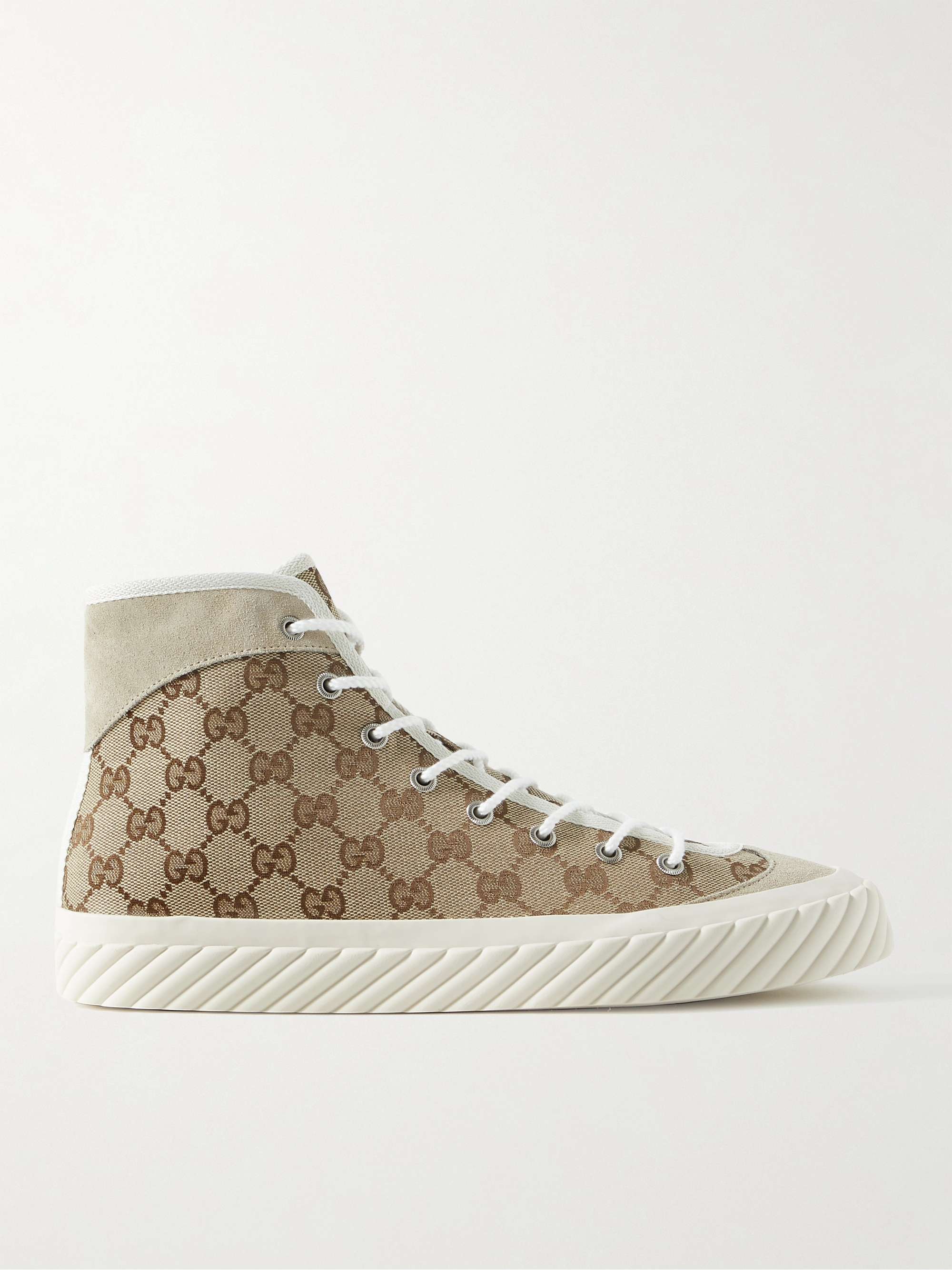 Suede-Trimmed Monogrammed Canvas High-Top Sneakers for Men | MR PORTER