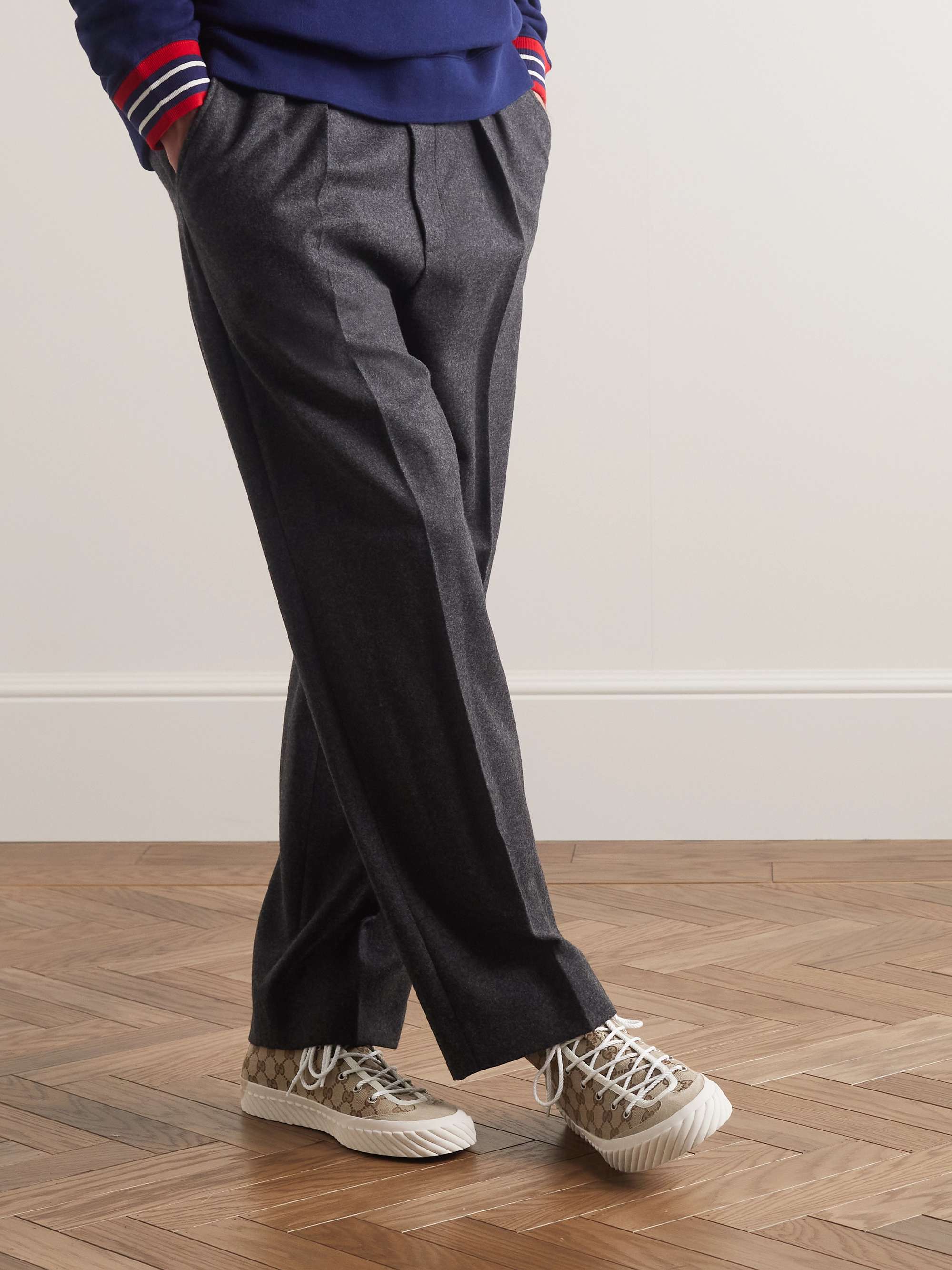 GUCCI Suede-Trimmed Monogrammed Canvas High-Top Sneakers