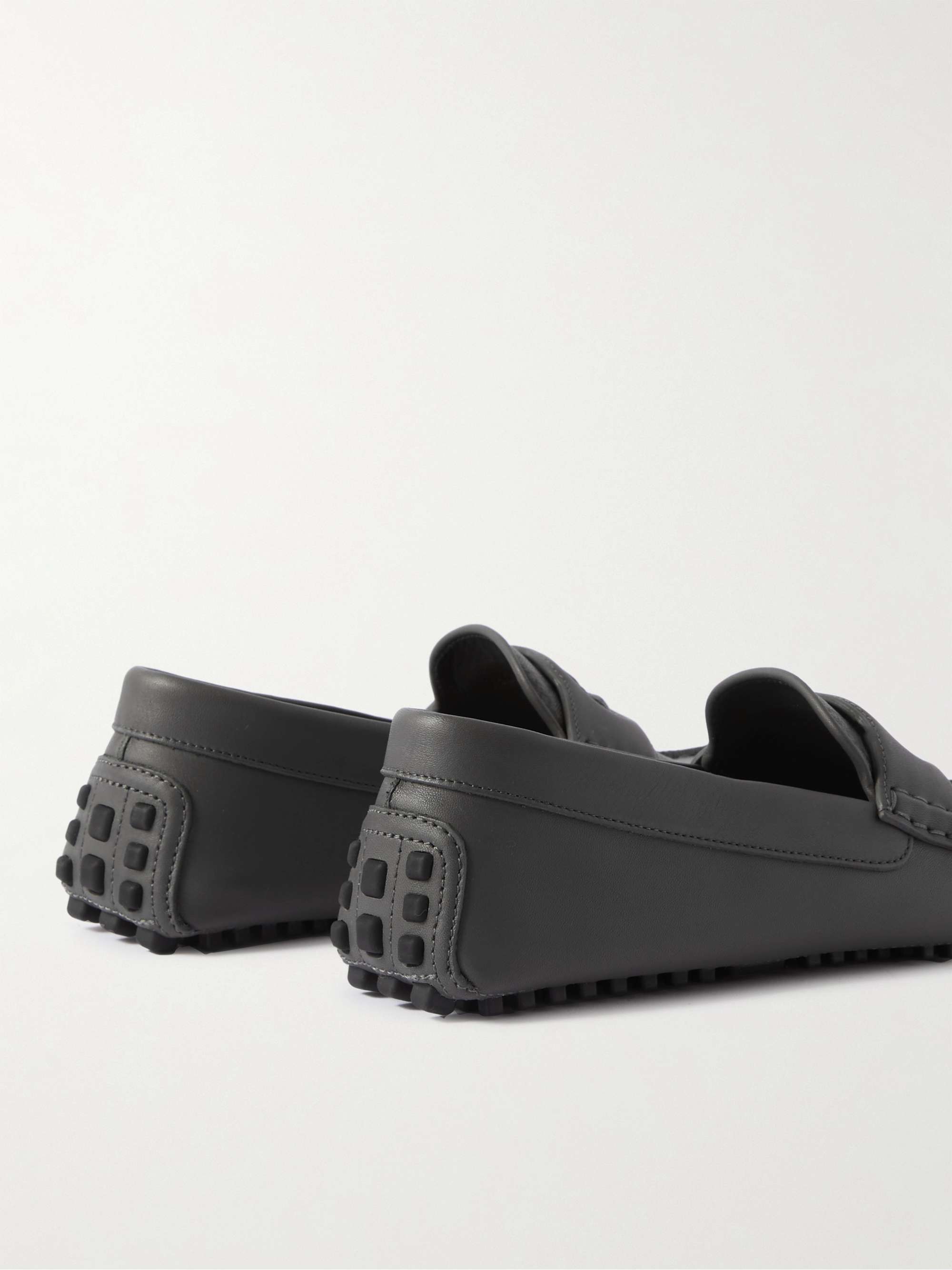 GUCCI Logo-Cutout Leather and Monogrammed Coated-Canvas Penny Loafers