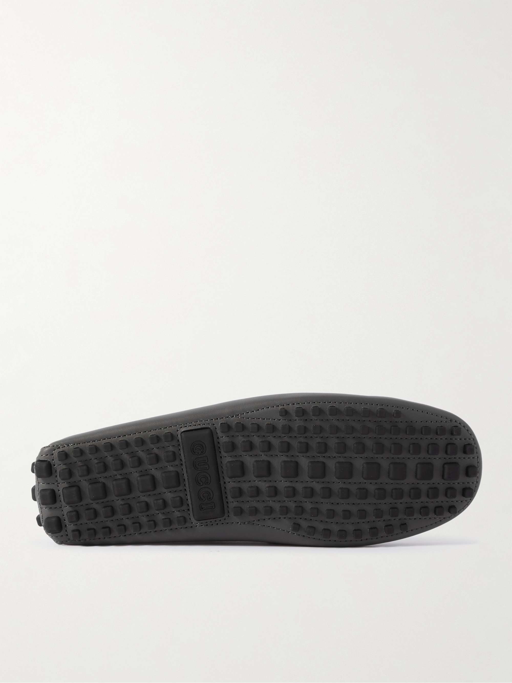 GUCCI Logo-Cutout Leather and Monogrammed Coated-Canvas Penny Loafers
