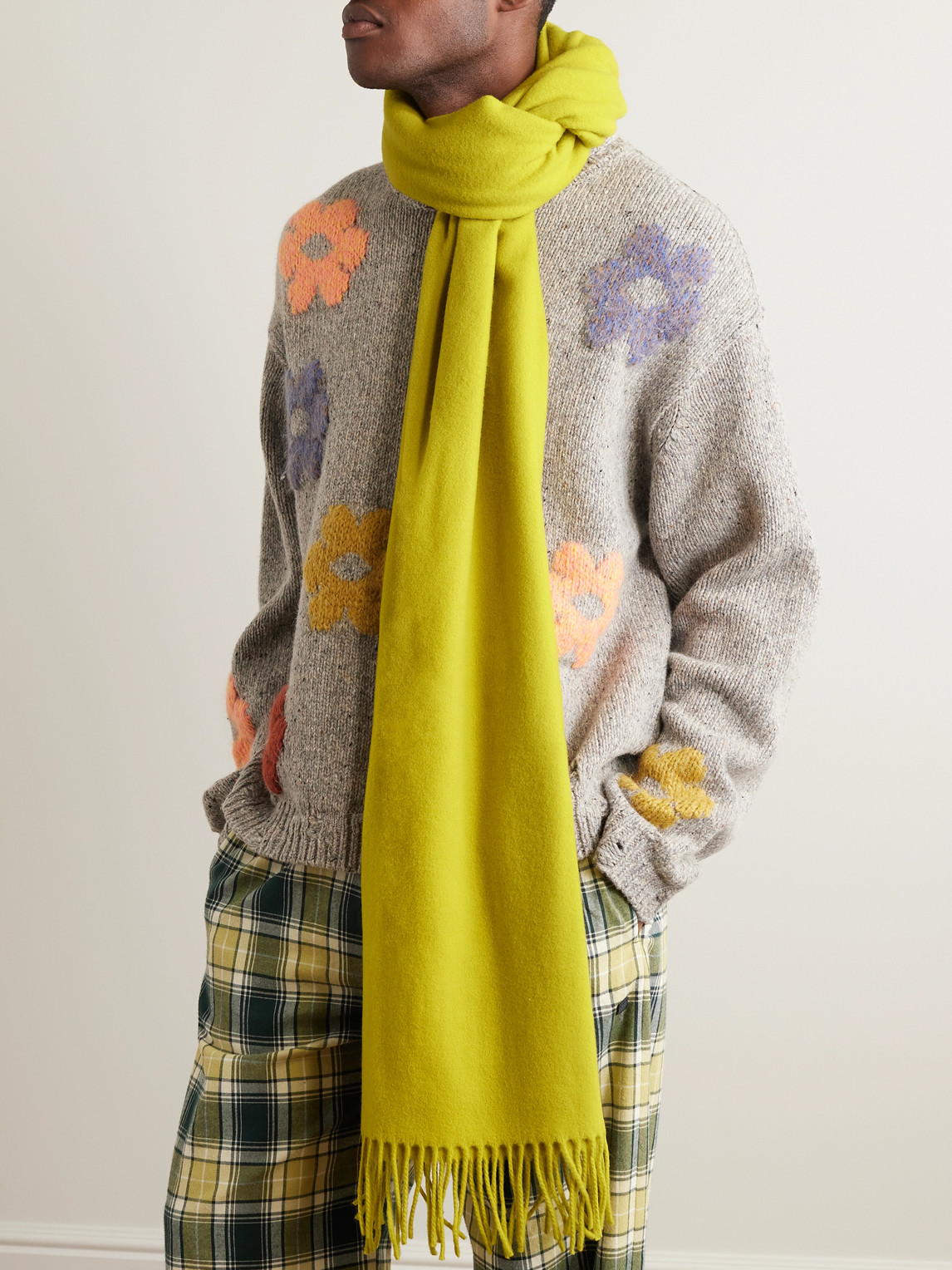 Shop Acne Studios Canada Fringed Wool Scarf In Yellow