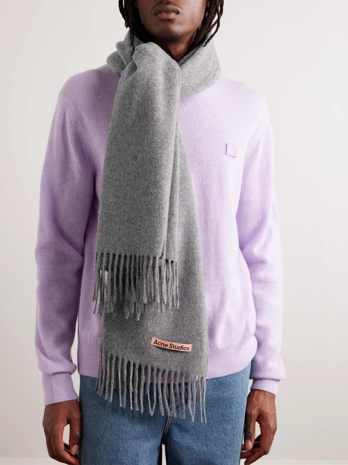 Shop Acne Studios Canada Fringed Wool Scarf In Gray