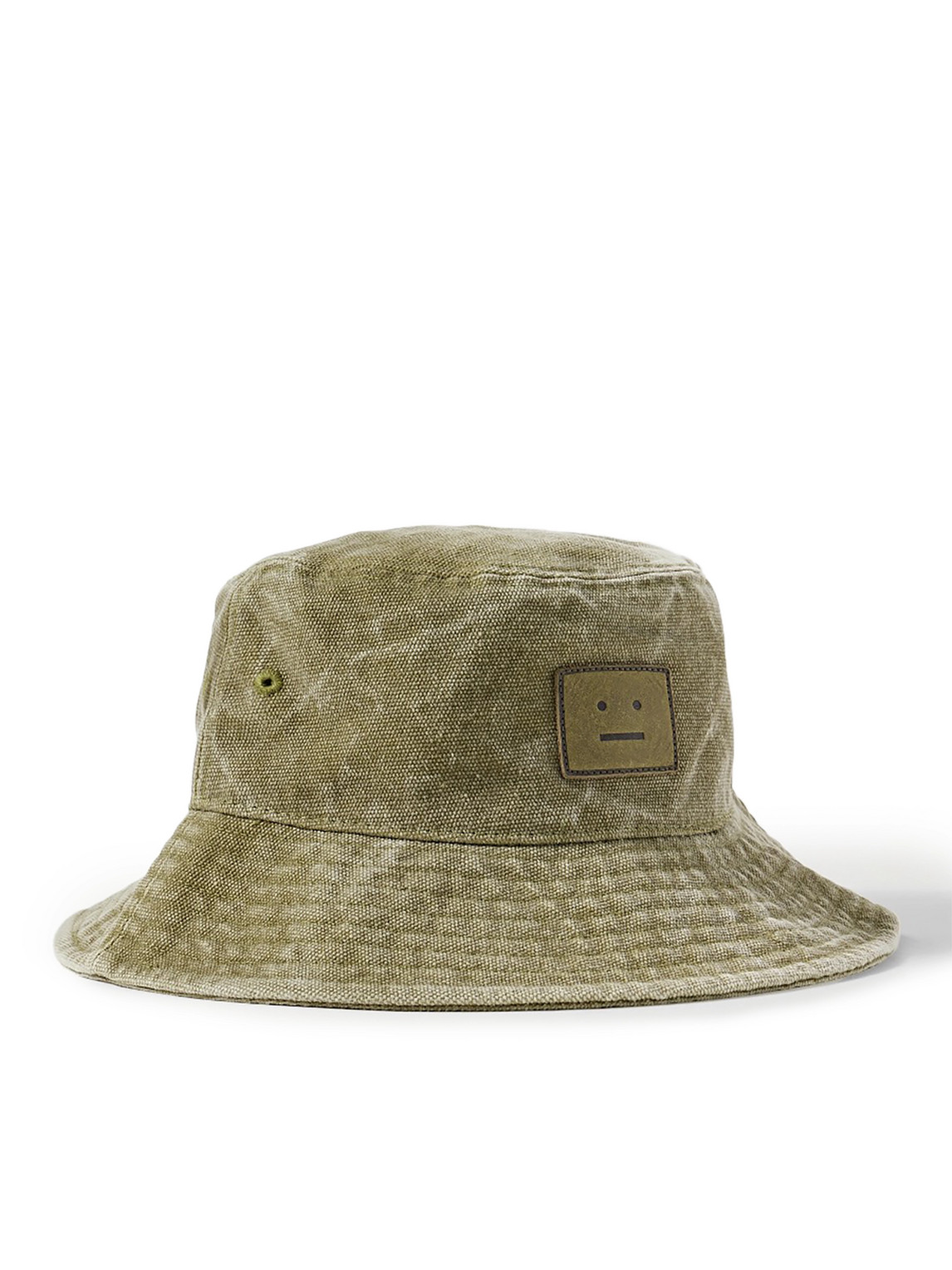 ACNE STUDIOS BUKO LEATHER-TRIMMED DISTRESSED COTTON-CANVAS BUCKET HAT