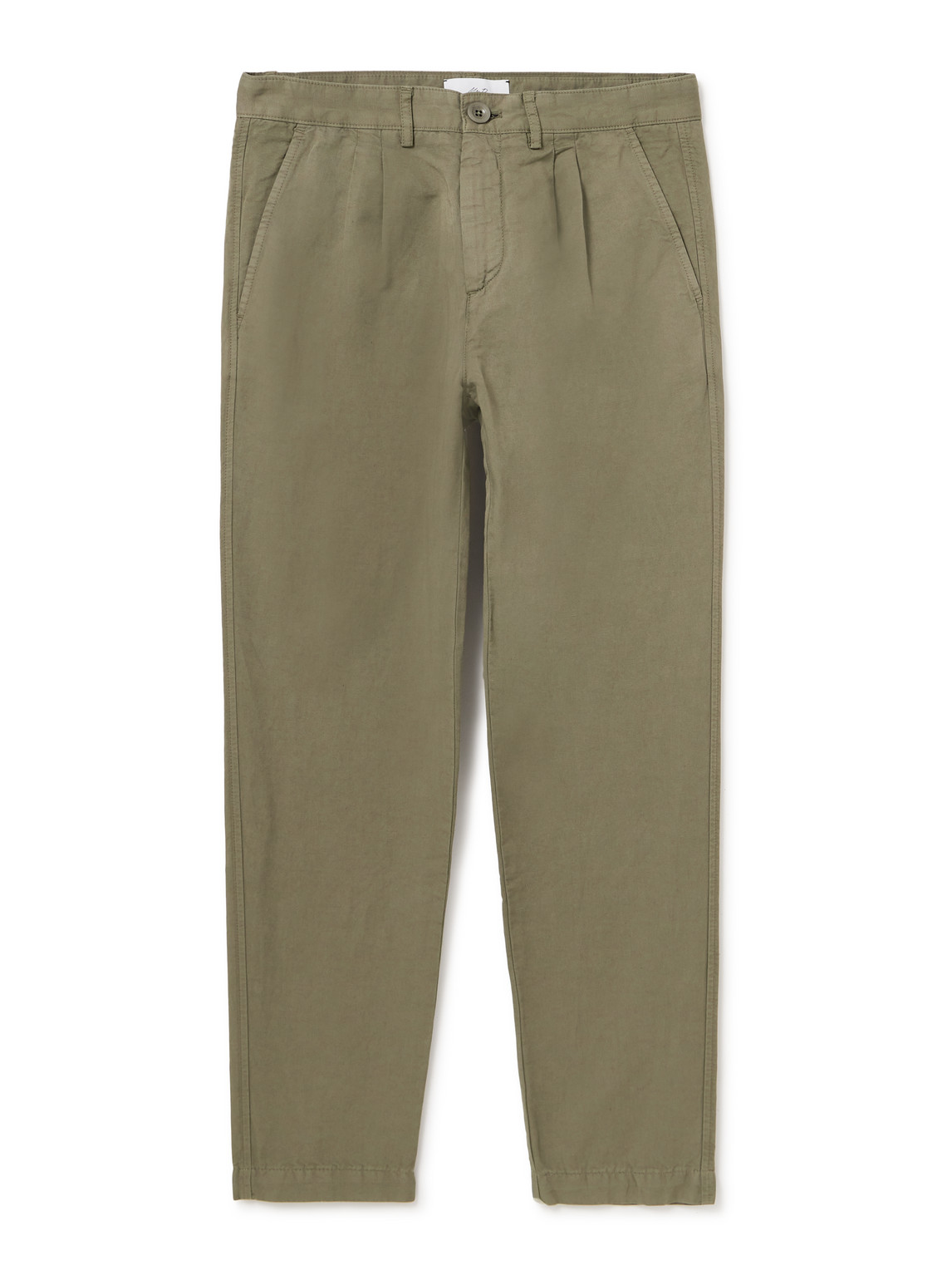 Straight-Leg Pleated Garment-Dyed Cotton and Linen-Blend Trousers