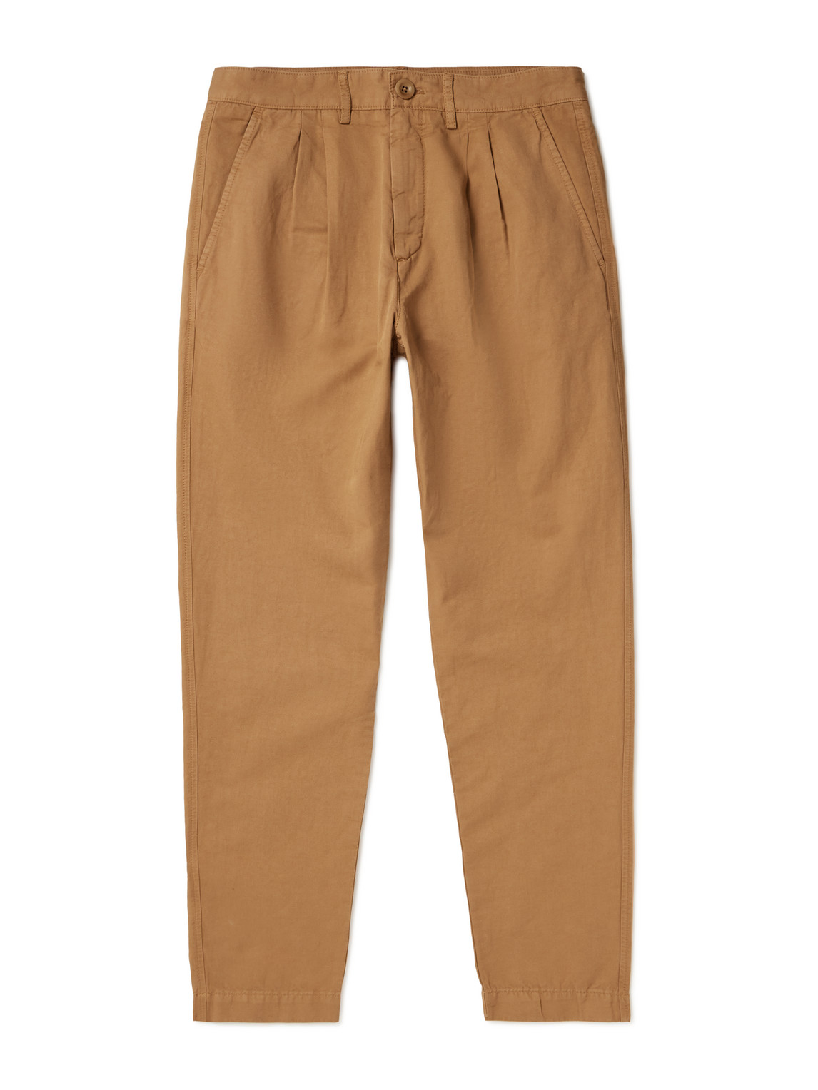 Straight-Leg Pleated Garment-Dyed Cotton and Linen-Blend Twill Trousers
