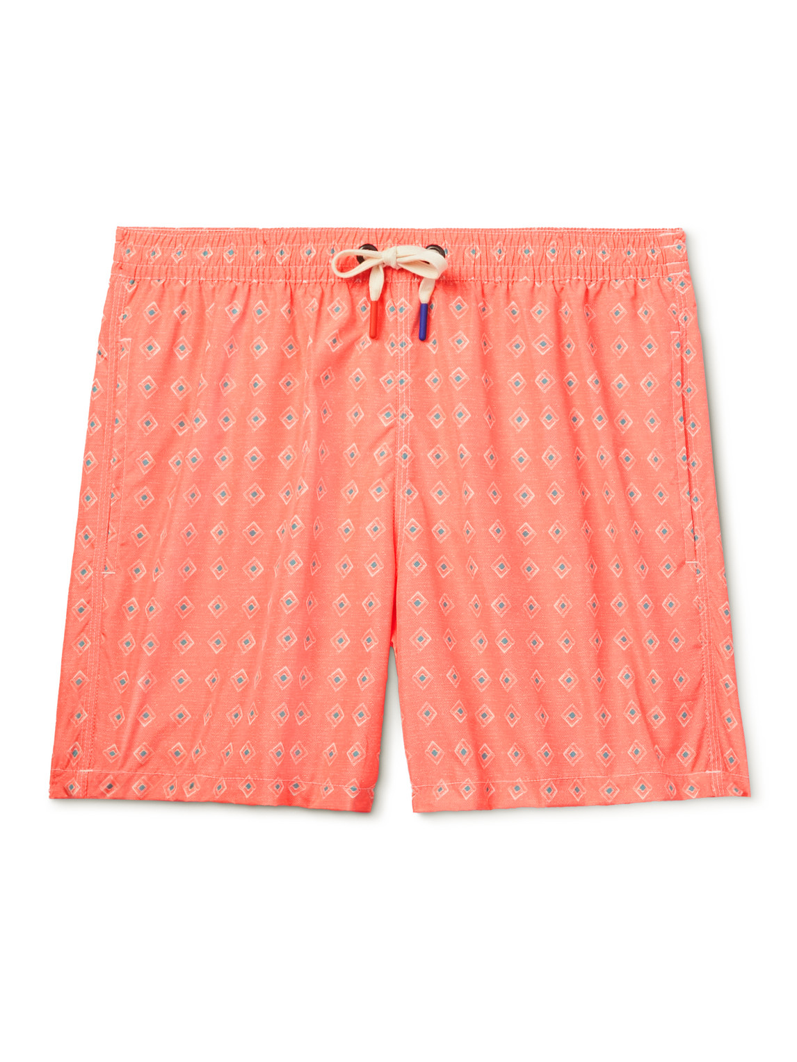 Diamond Straight-Leg Mid-Length Printed Swim Shorts