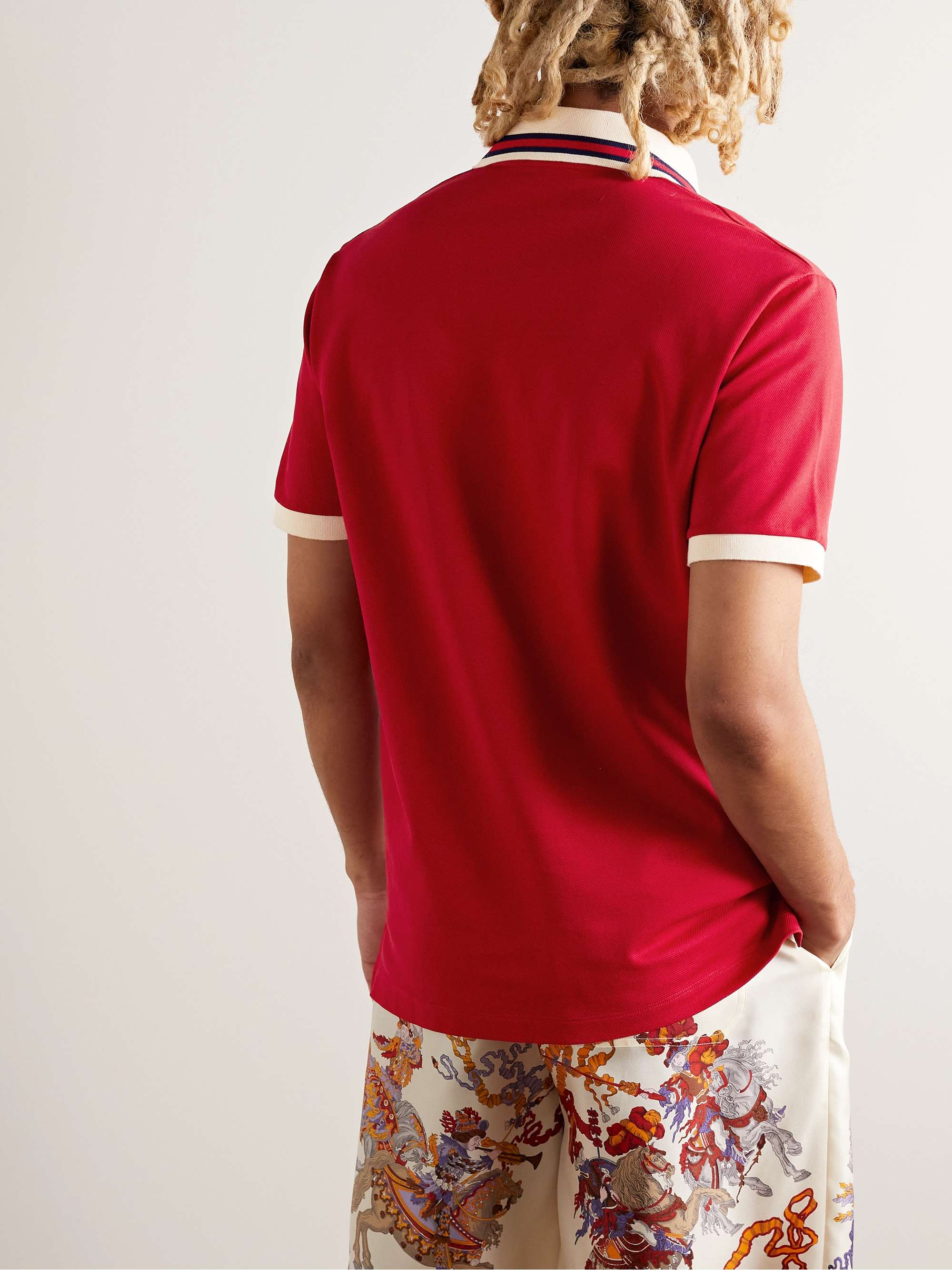 GUCCI Striped Cotton-Blend Piqué Polo Shirt