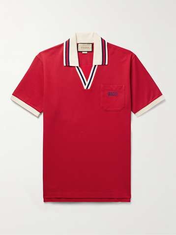 Web Collar Pique Polo Shirt in Beige - Gucci