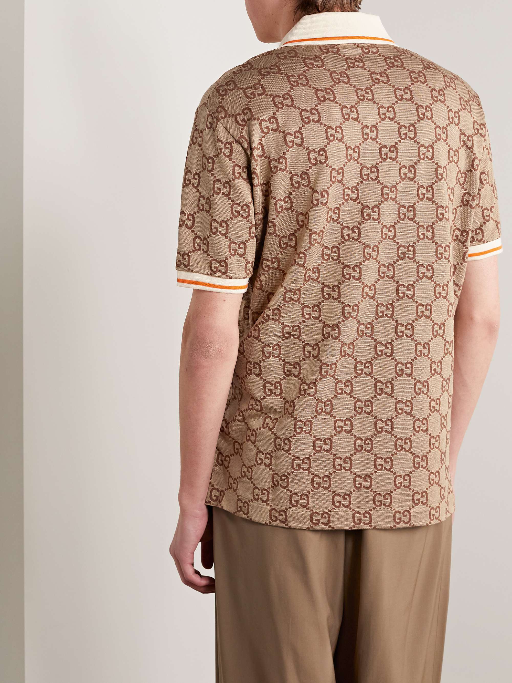 GG cotton silk polo shirt in beige and ebony | GUCCI® US