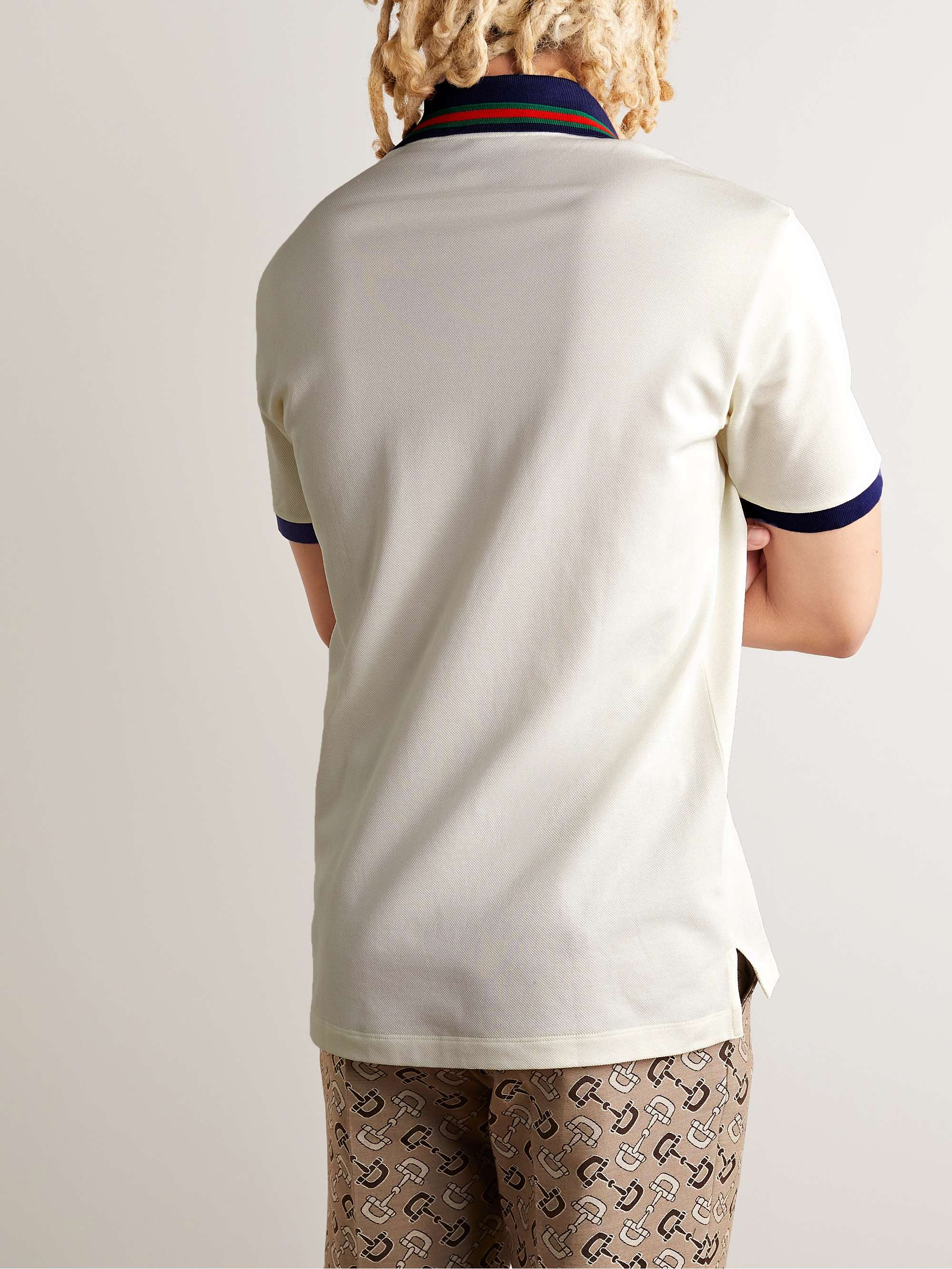 GUCCI Striped Cotton-Blend Piqué Polo Shirt