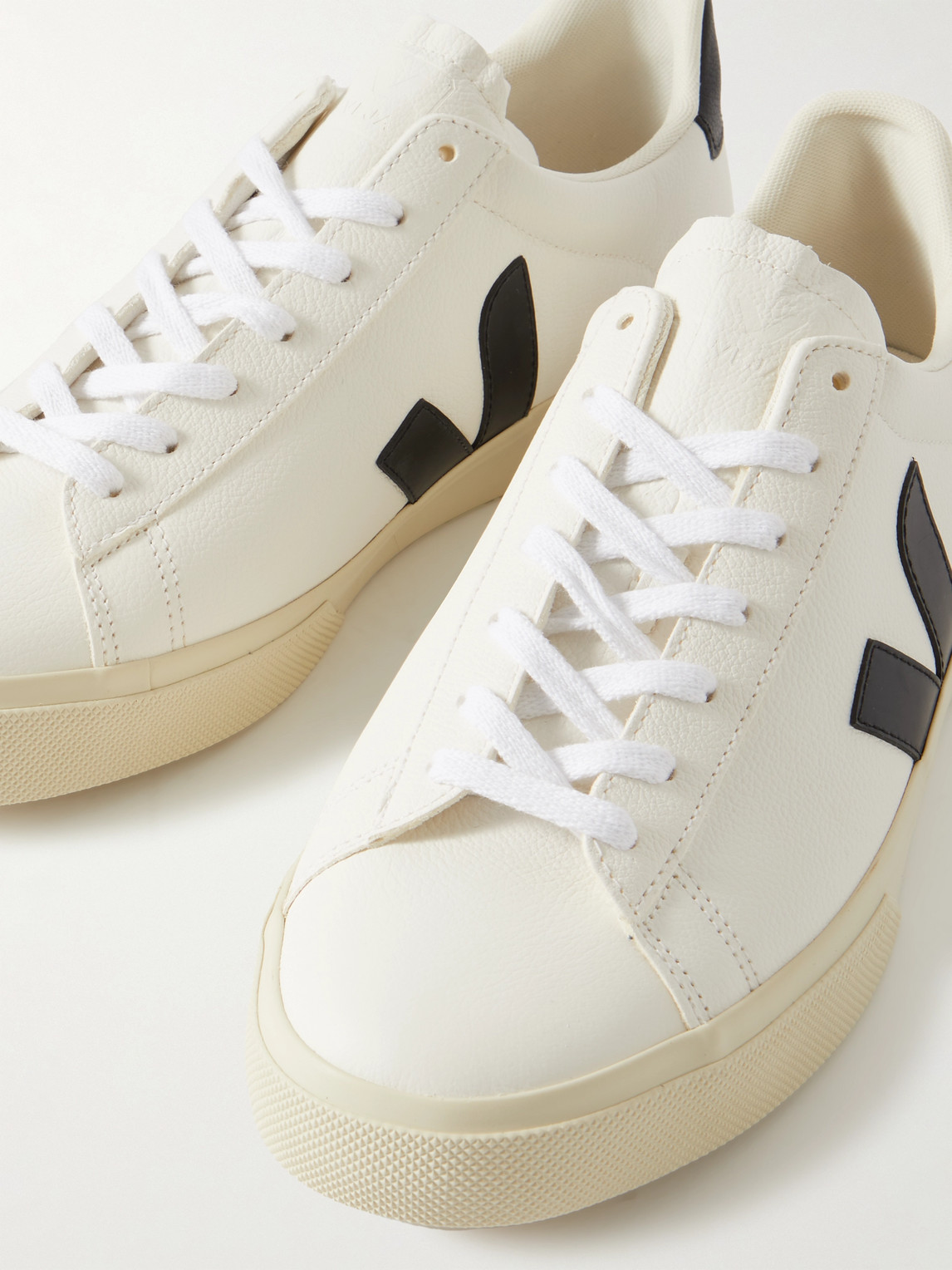 Shop Veja Campo Rubber-trimmed Leather Sneakers In White