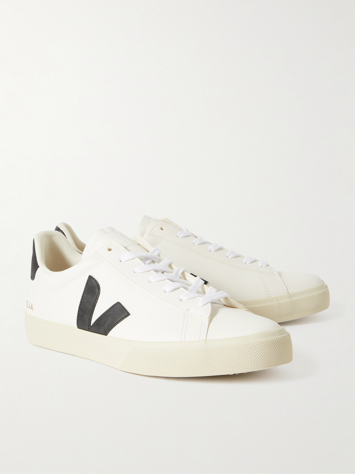 Shop Veja Campo Rubber-trimmed Leather Sneakers In White