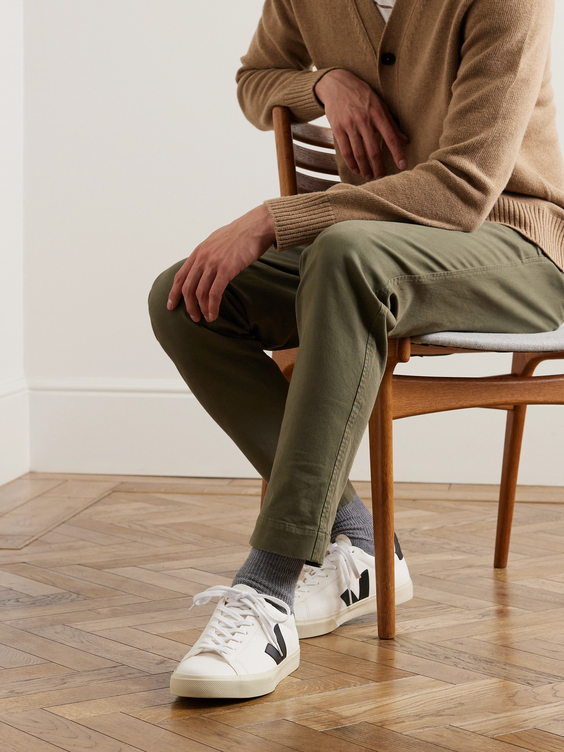 Shop Veja Campo Rubber-trimmed Leather Sneakers In White