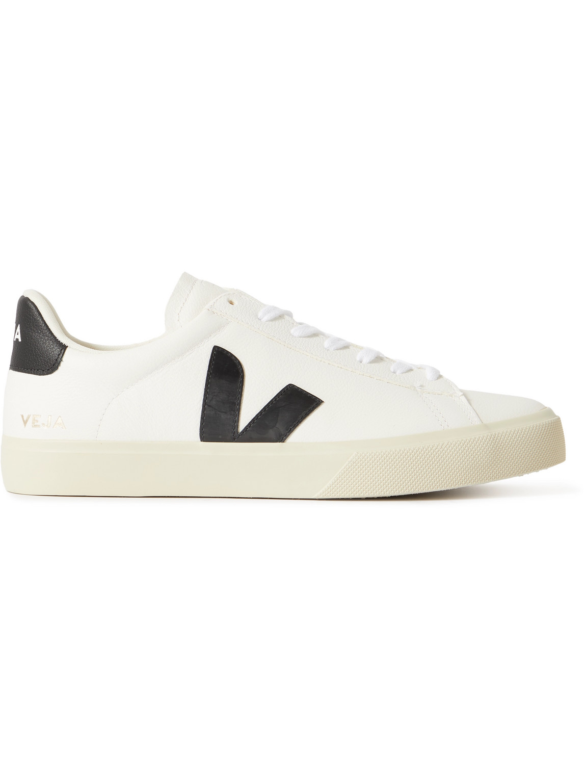 Shop Veja Campo Rubber-trimmed Leather Sneakers In White