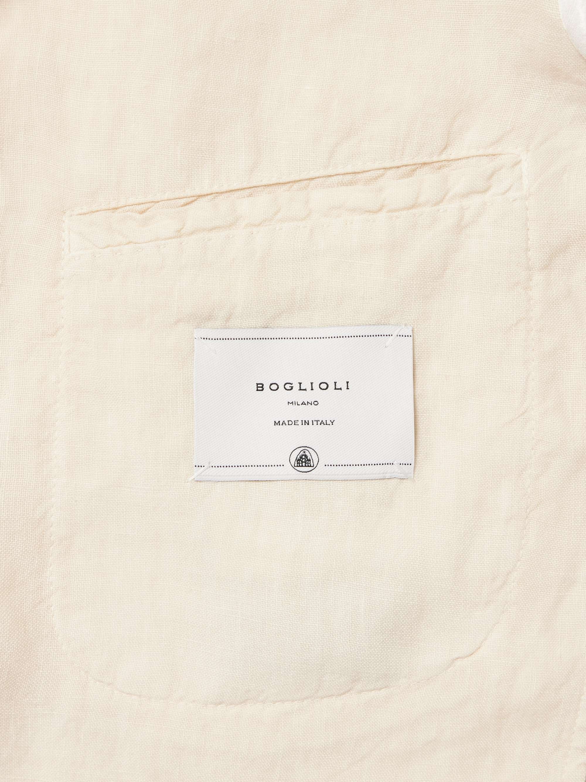 BOGLIOLI Navy Unstructured Linen Suit Jacket