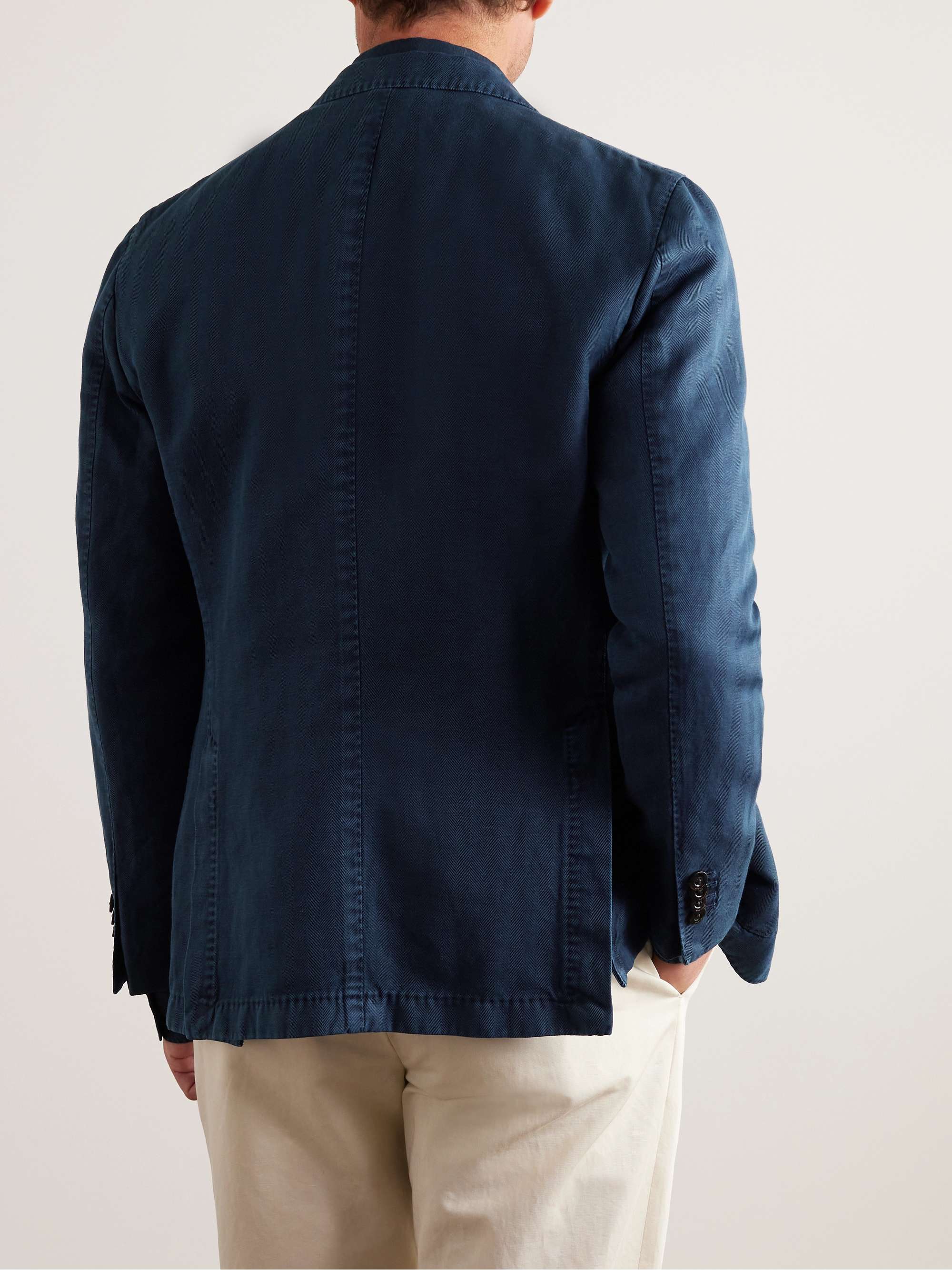 BOGLIOLI Slim-Fit Unstructured Herringbone Cotton and Linen-Blend Suit Jacket