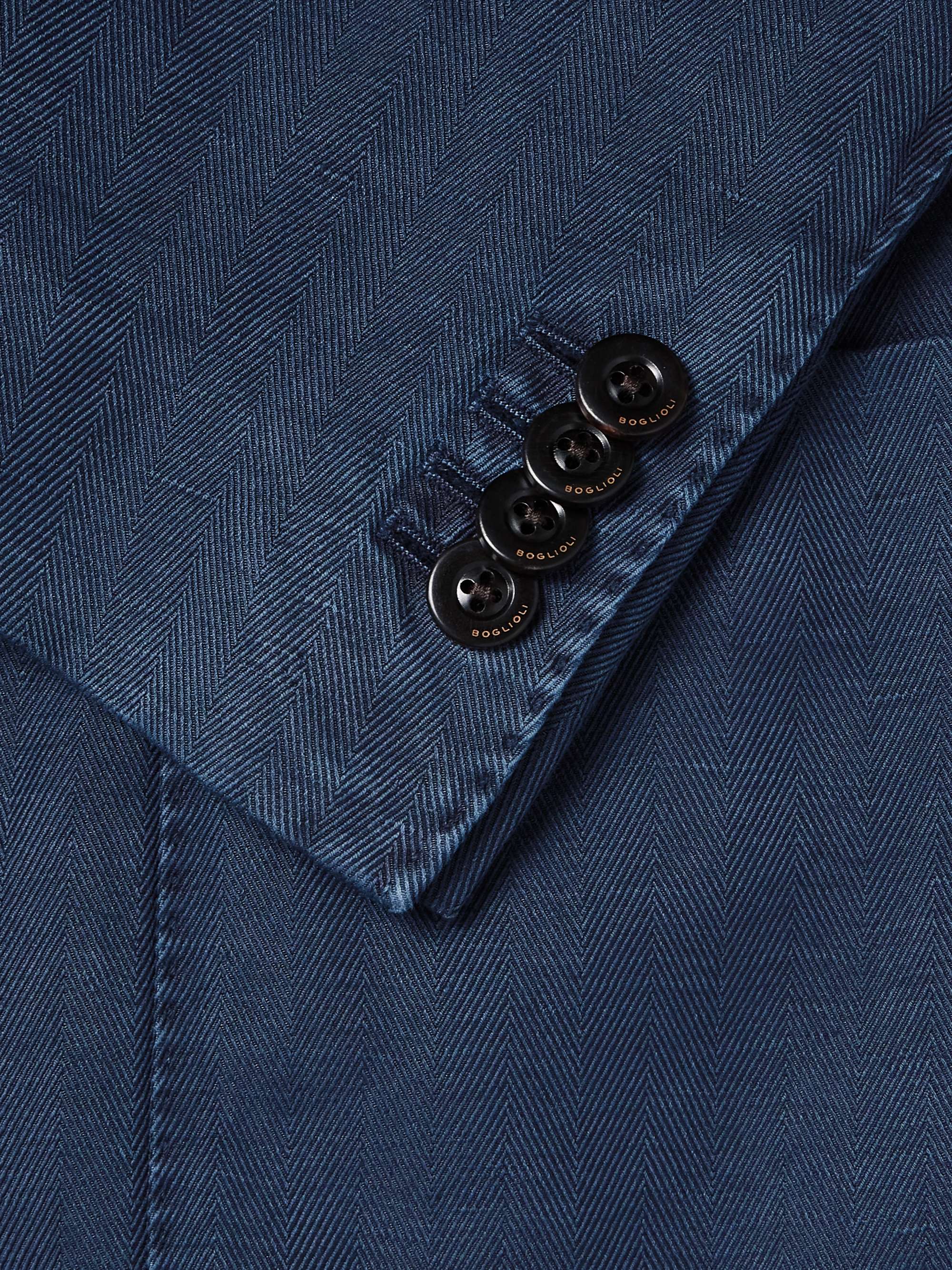 BOGLIOLI Slim-Fit Unstructured Herringbone Cotton and Linen-Blend Suit Jacket