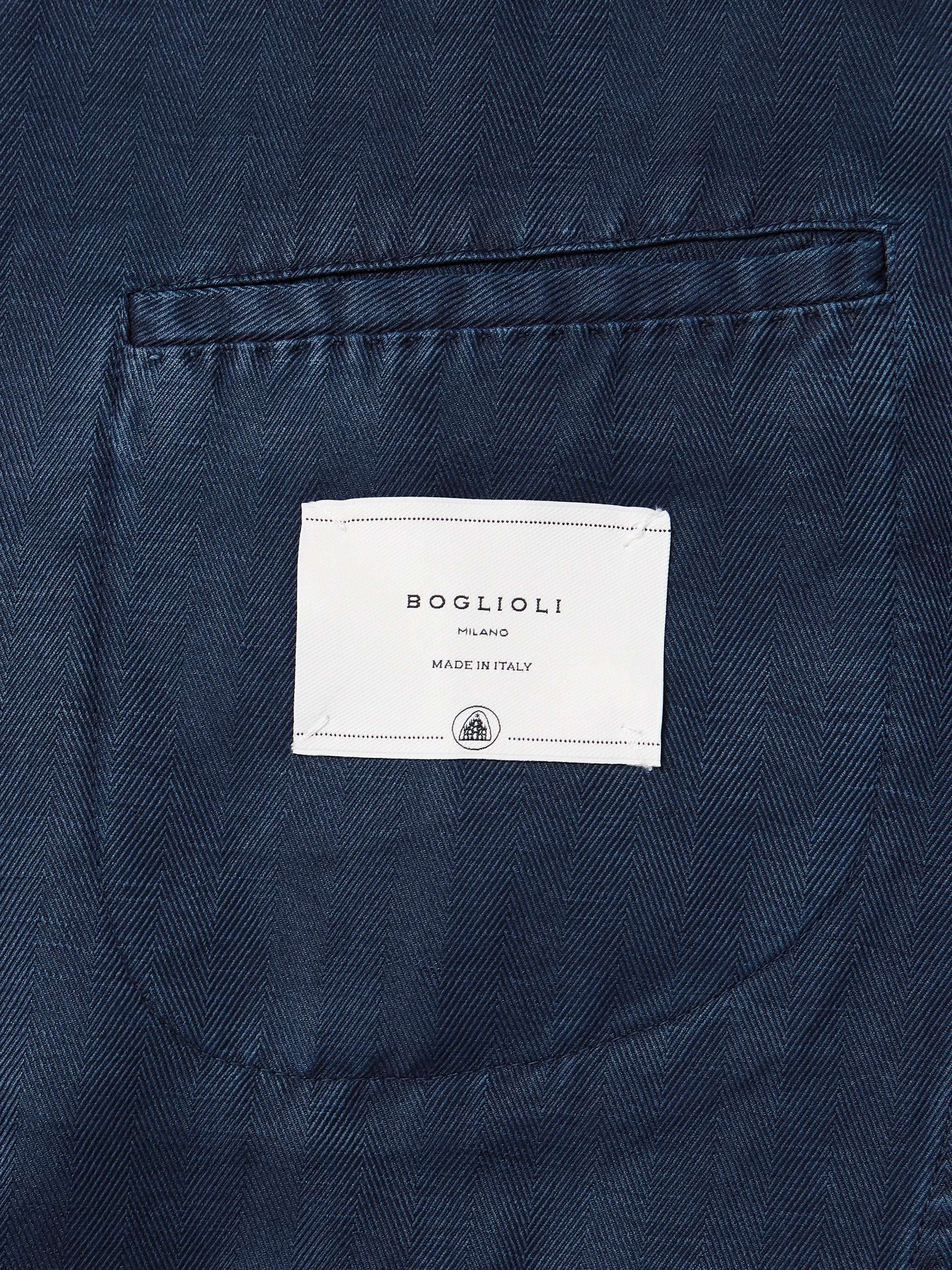BOGLIOLI Slim-Fit Unstructured Herringbone Cotton and Linen-Blend Suit Jacket