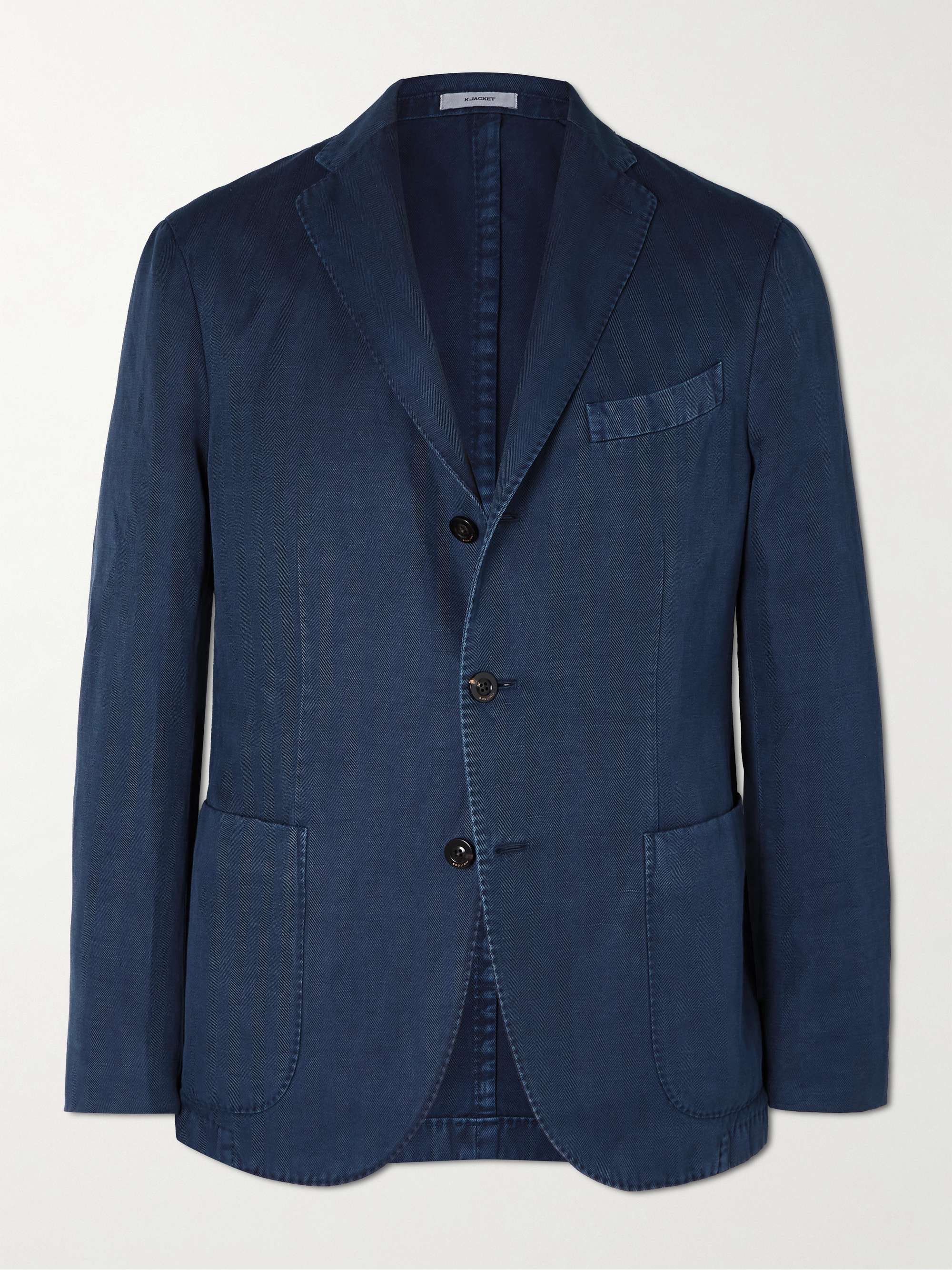 BOGLIOLI Slim-Fit Unstructured Herringbone Cotton and Linen-Blend Suit Jacket