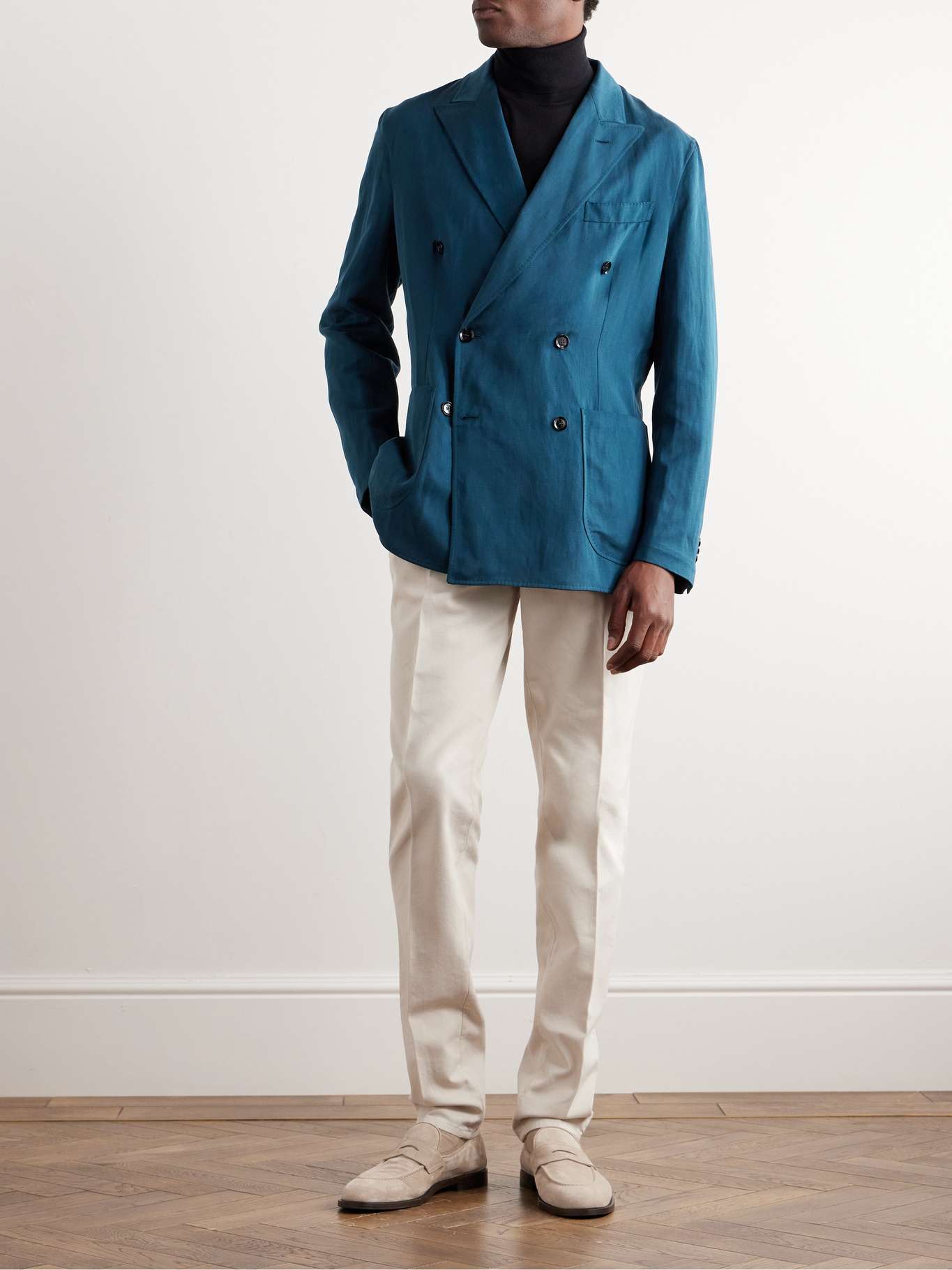 Men's Linen Blazer Jacket Tailored Fit Double Breasted Six-buttons main image 0