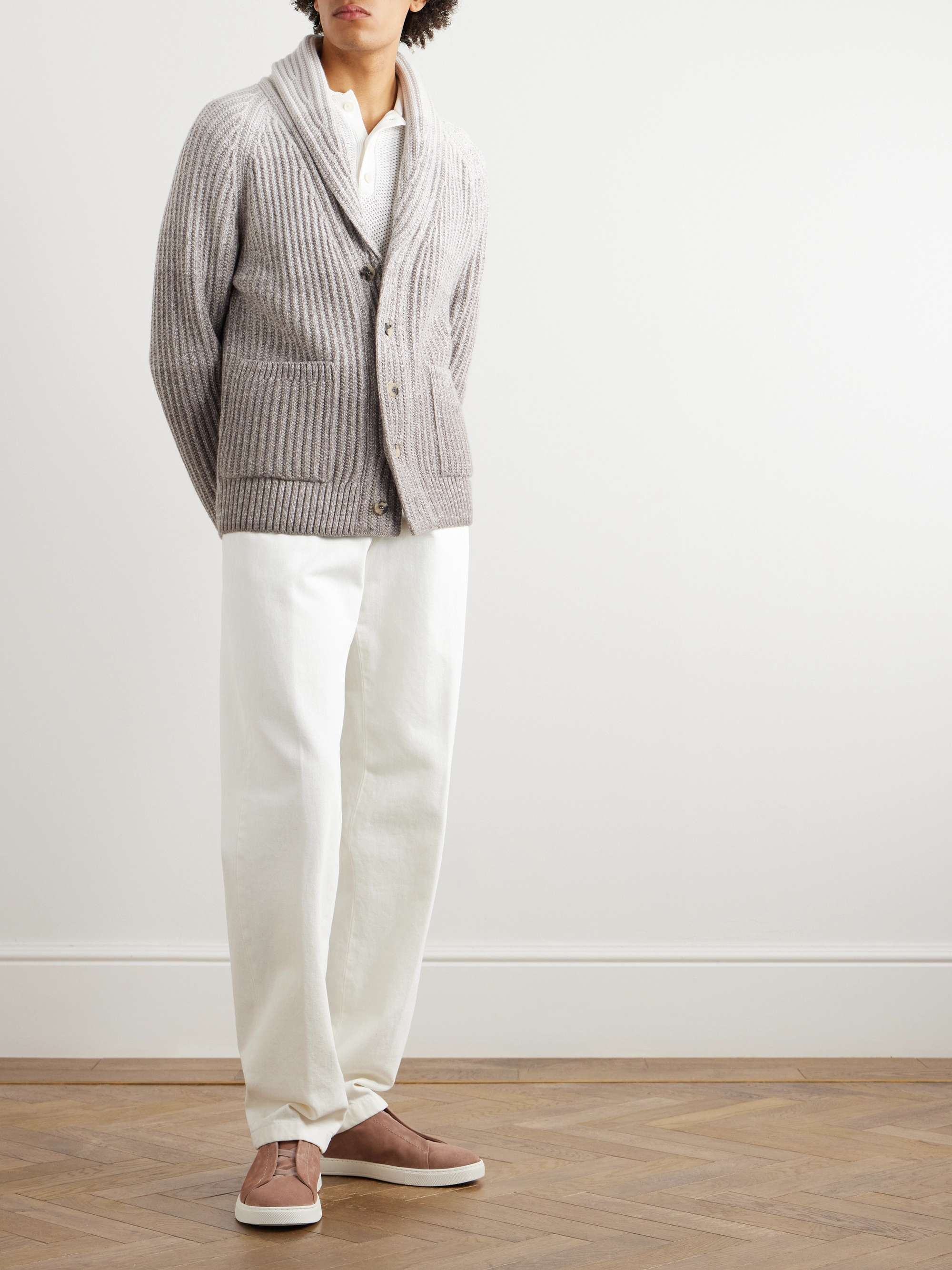 BRIONI Shawl-Collar Dégradé Ribbed Wool Cardigan for Men | MR PORTER