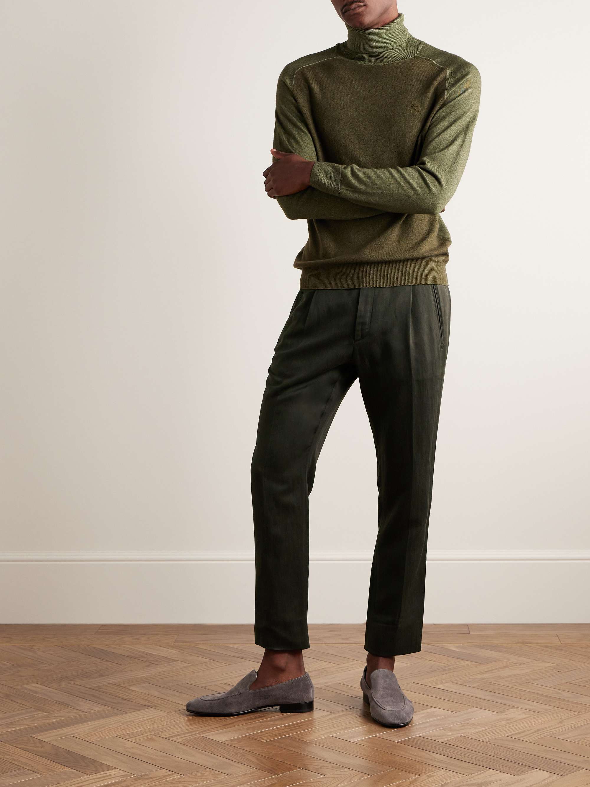 BRIONI Shebha Slim-Leg Pleated Silk and Linen-Blend Twill Trousers for ...