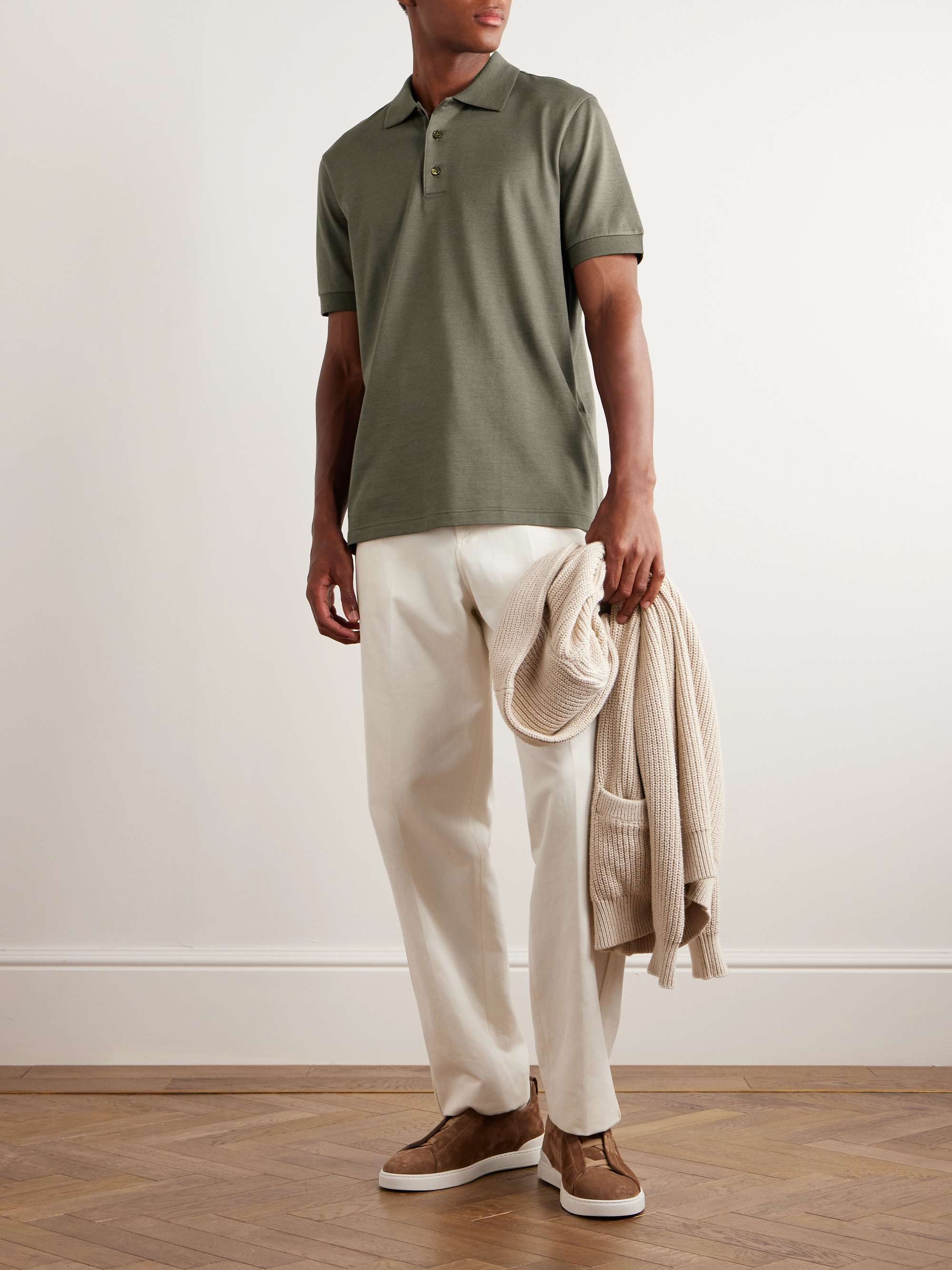 BRIONI Cotton and Silk-Blend Polo Shirt | MR PORTER