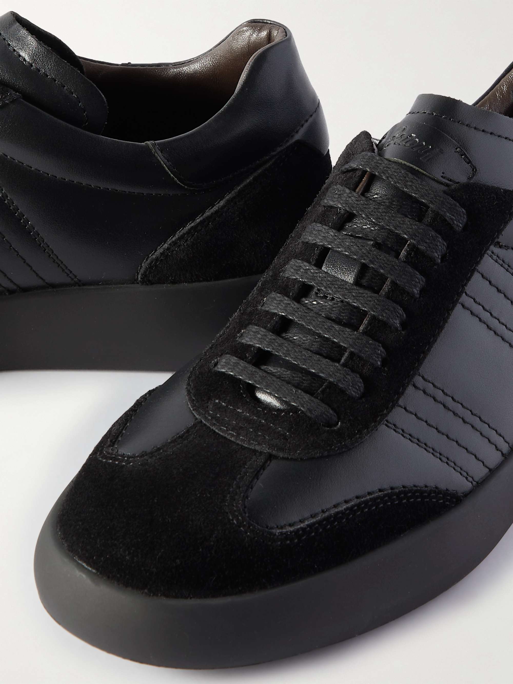 BRIONI Suede-Trimmed Leather Sneakers for Men | MR PORTER