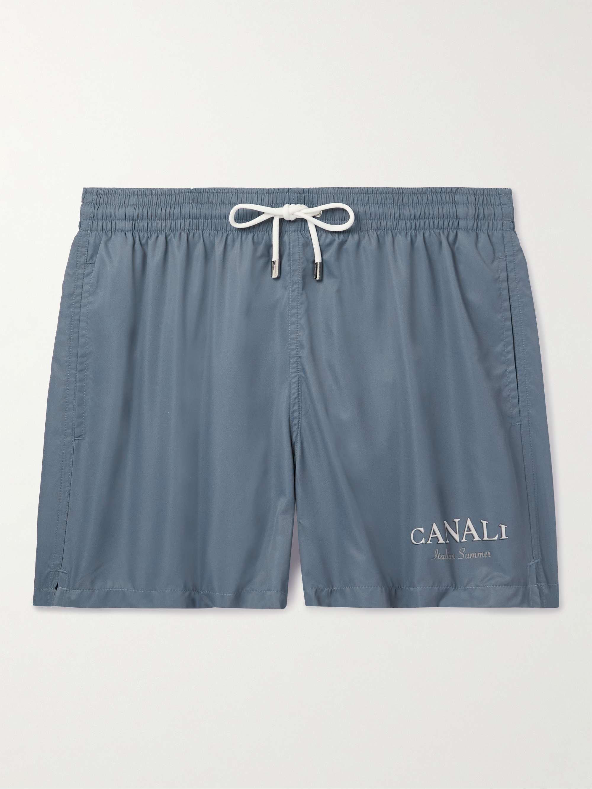 CANALI Straight-Leg Mid-Length Logo-Print Swim Shorts