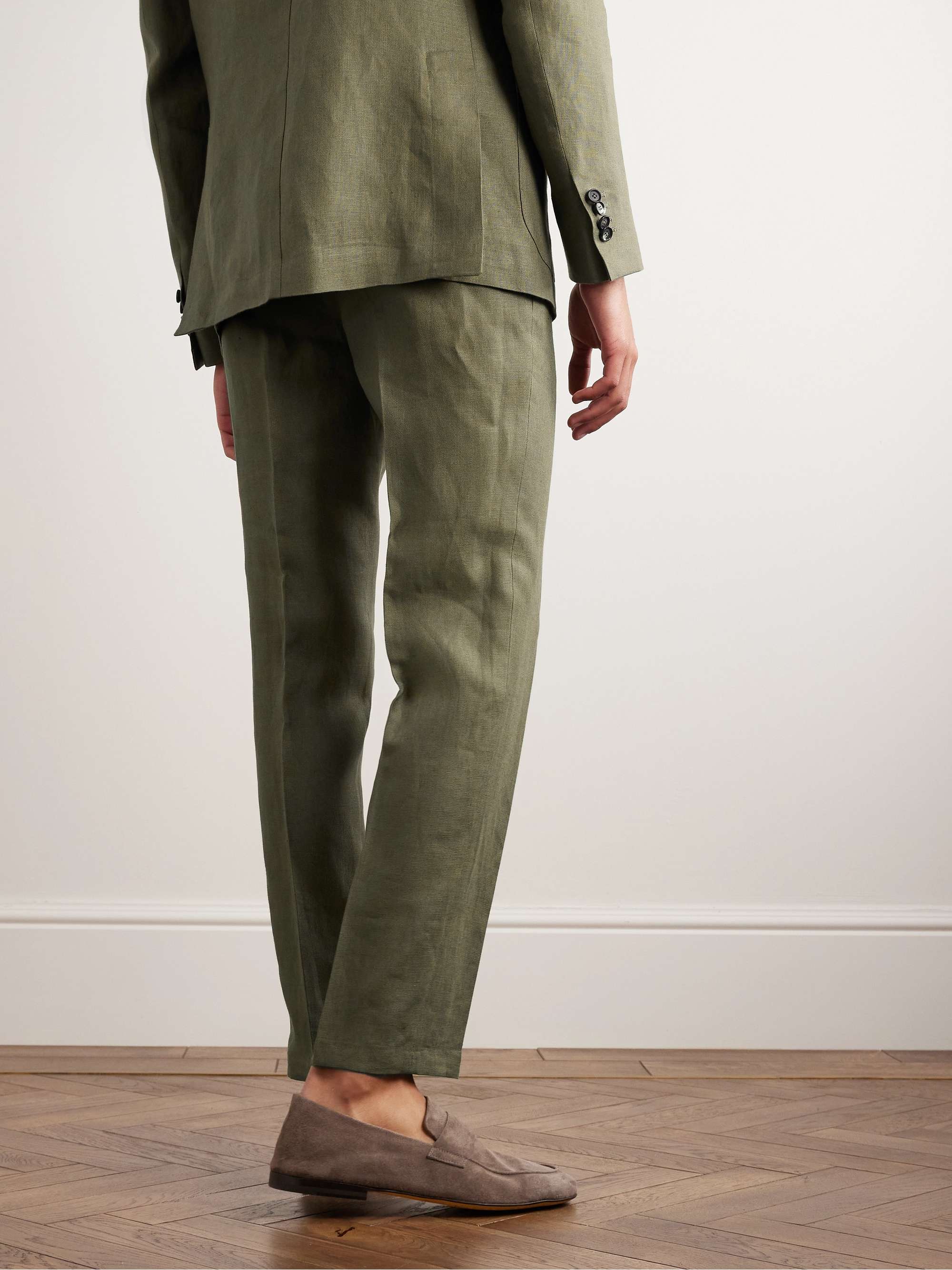 DE PETRILLO Straight-Leg Pleated Linen Drawstring Suit Trousers