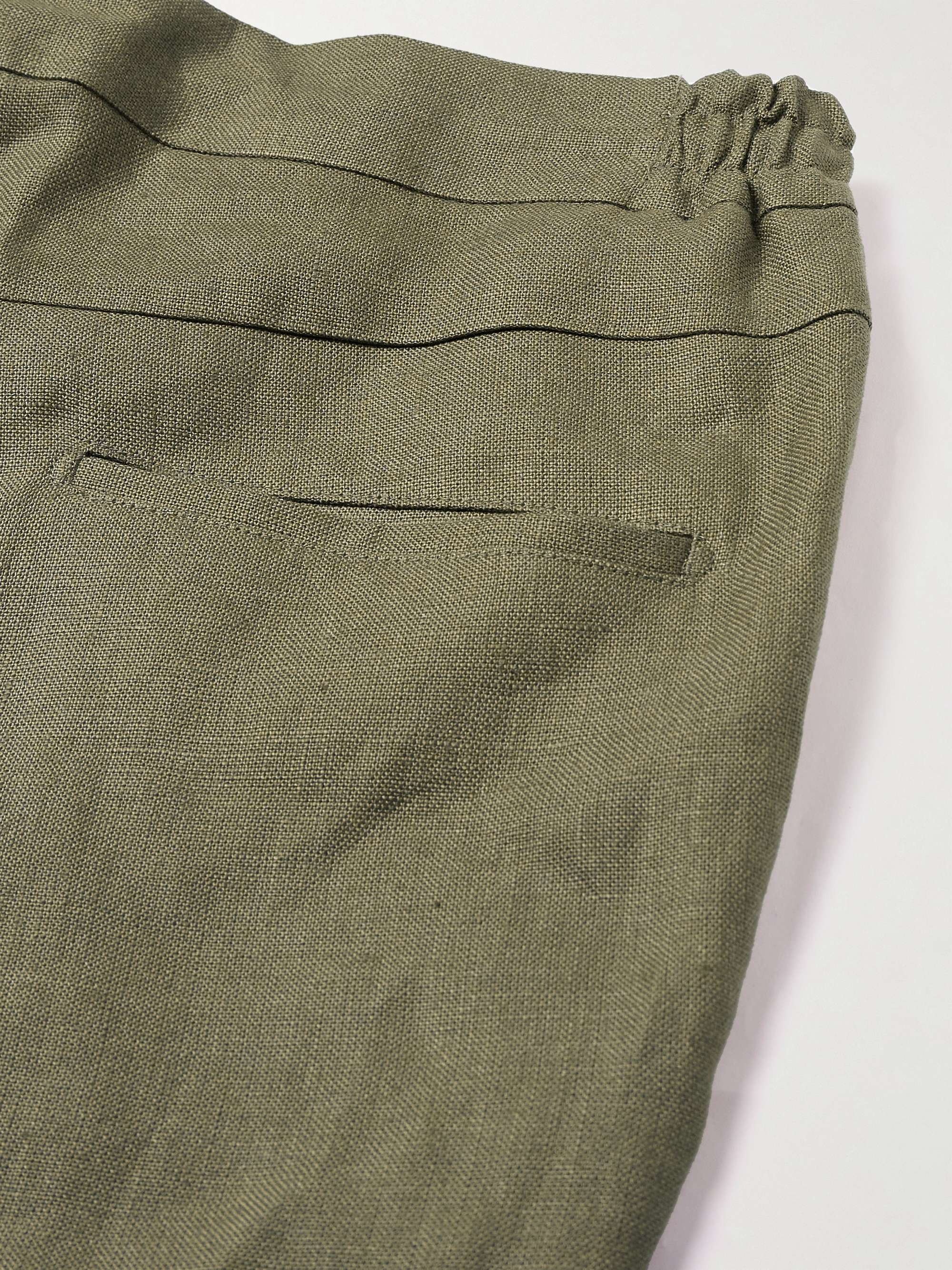 DE PETRILLO Straight-Leg Pleated Linen Drawstring Suit Trousers