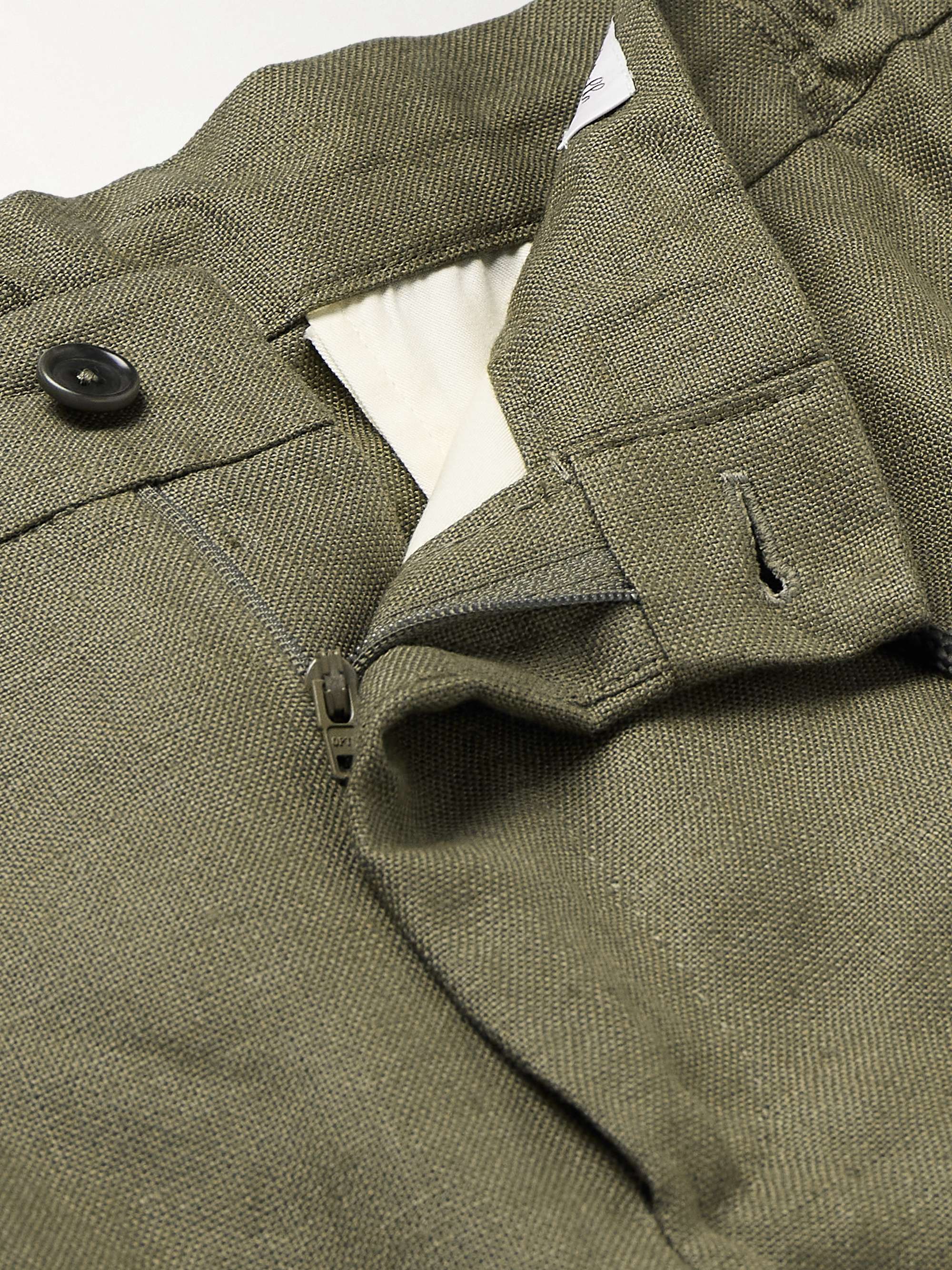 DE PETRILLO Straight-Leg Pleated Linen Drawstring Suit Trousers