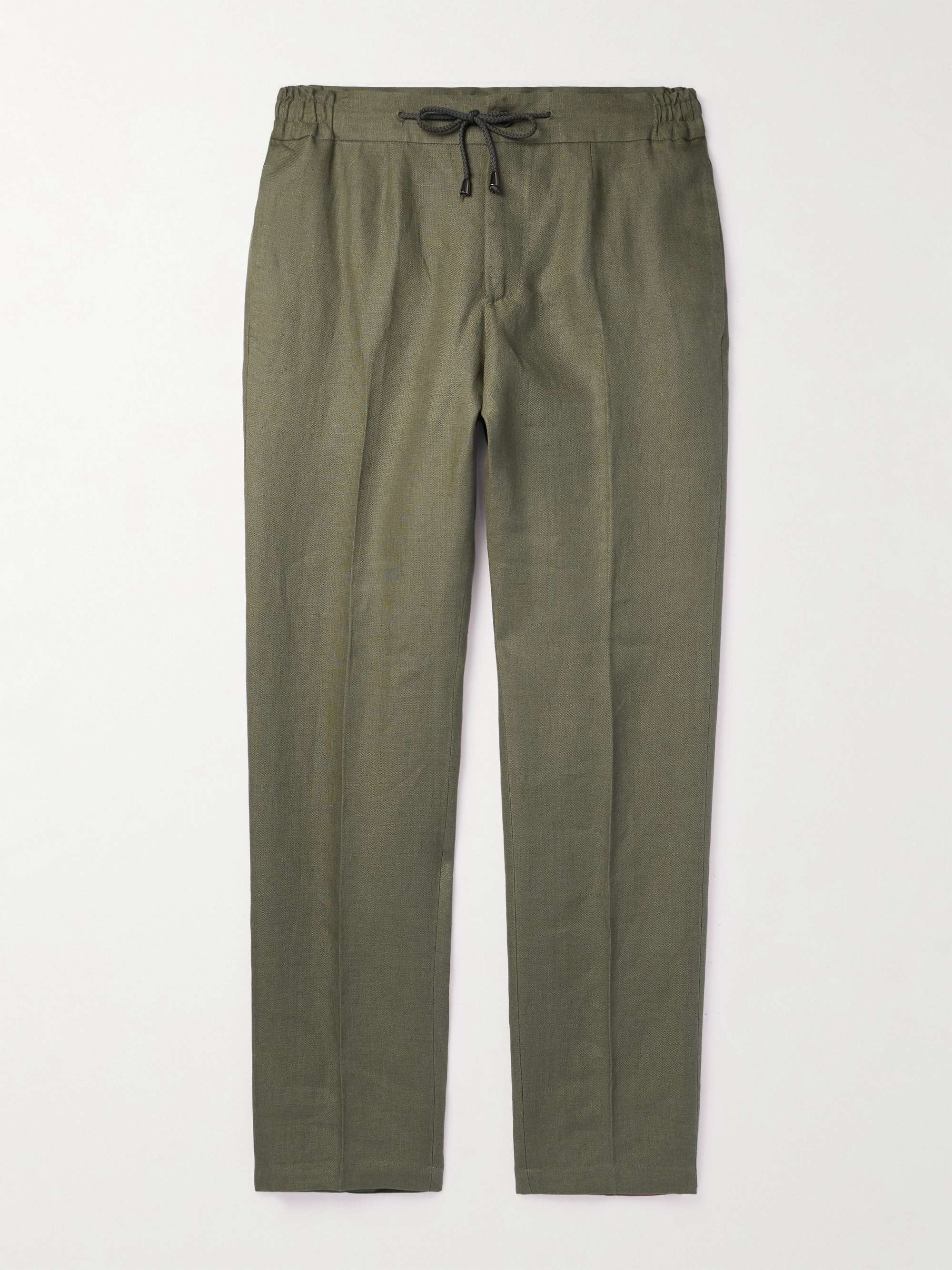 DE PETRILLO Straight-Leg Pleated Linen Drawstring Suit Trousers