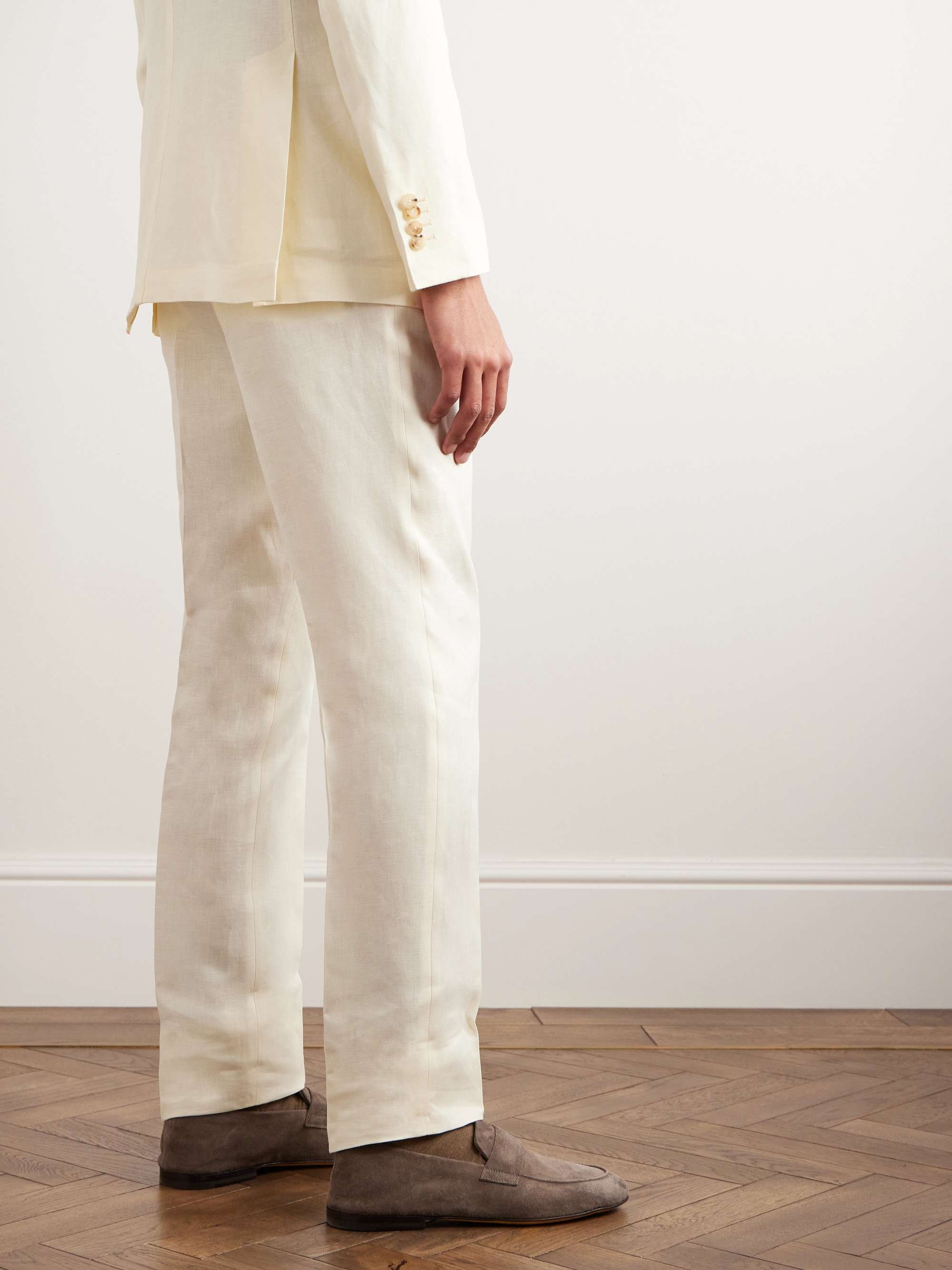 DE PETRILLO Straight-Leg Pleated Linen Suit Trousers
