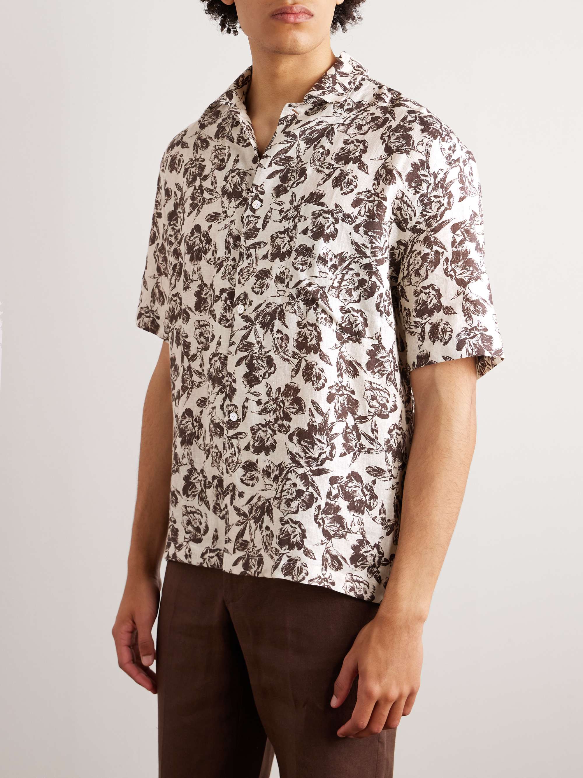 DE PETRILLO Floral-Print Linen Shirt