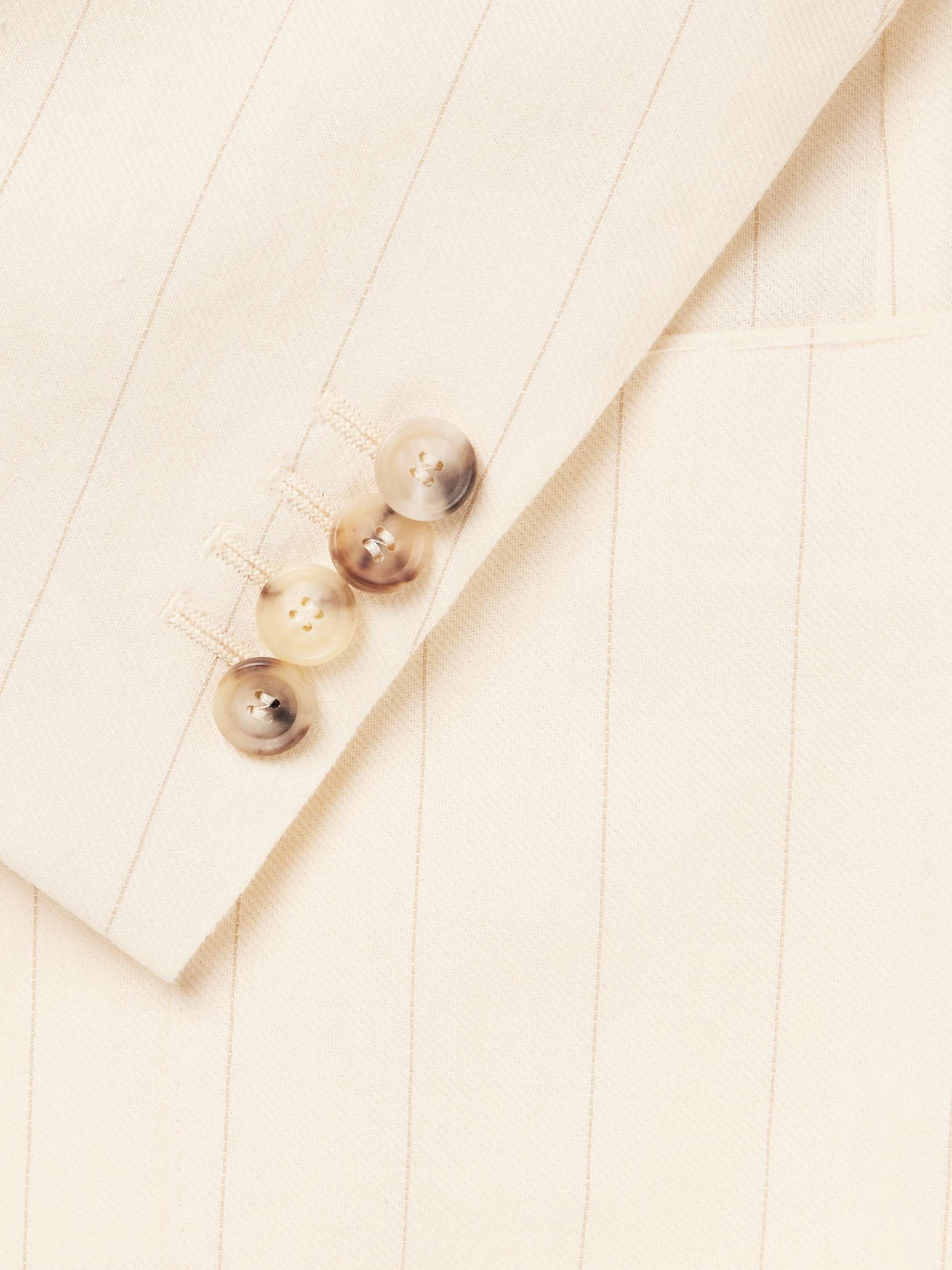 DE PETRILLO Double-Breasted Pinstriped Cotton and Linen-Blend Blazer