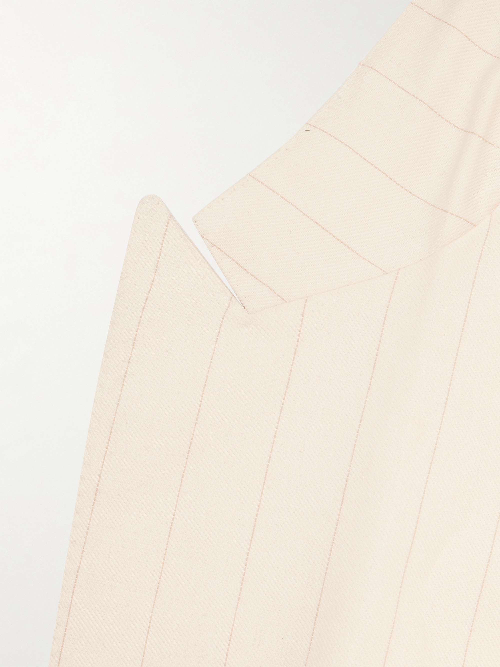DE PETRILLO Double-Breasted Pinstriped Cotton and Linen-Blend Blazer