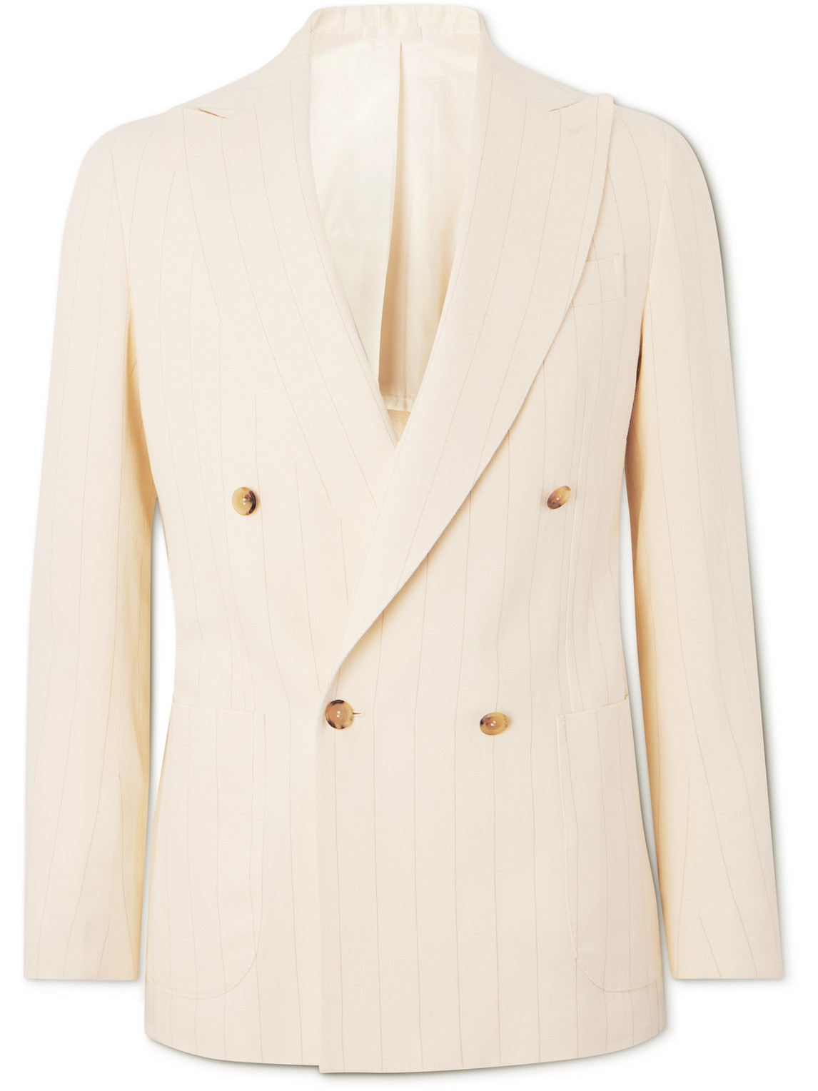 Double-Breasted Pinstriped Cotton and Linen-Blend Blazer