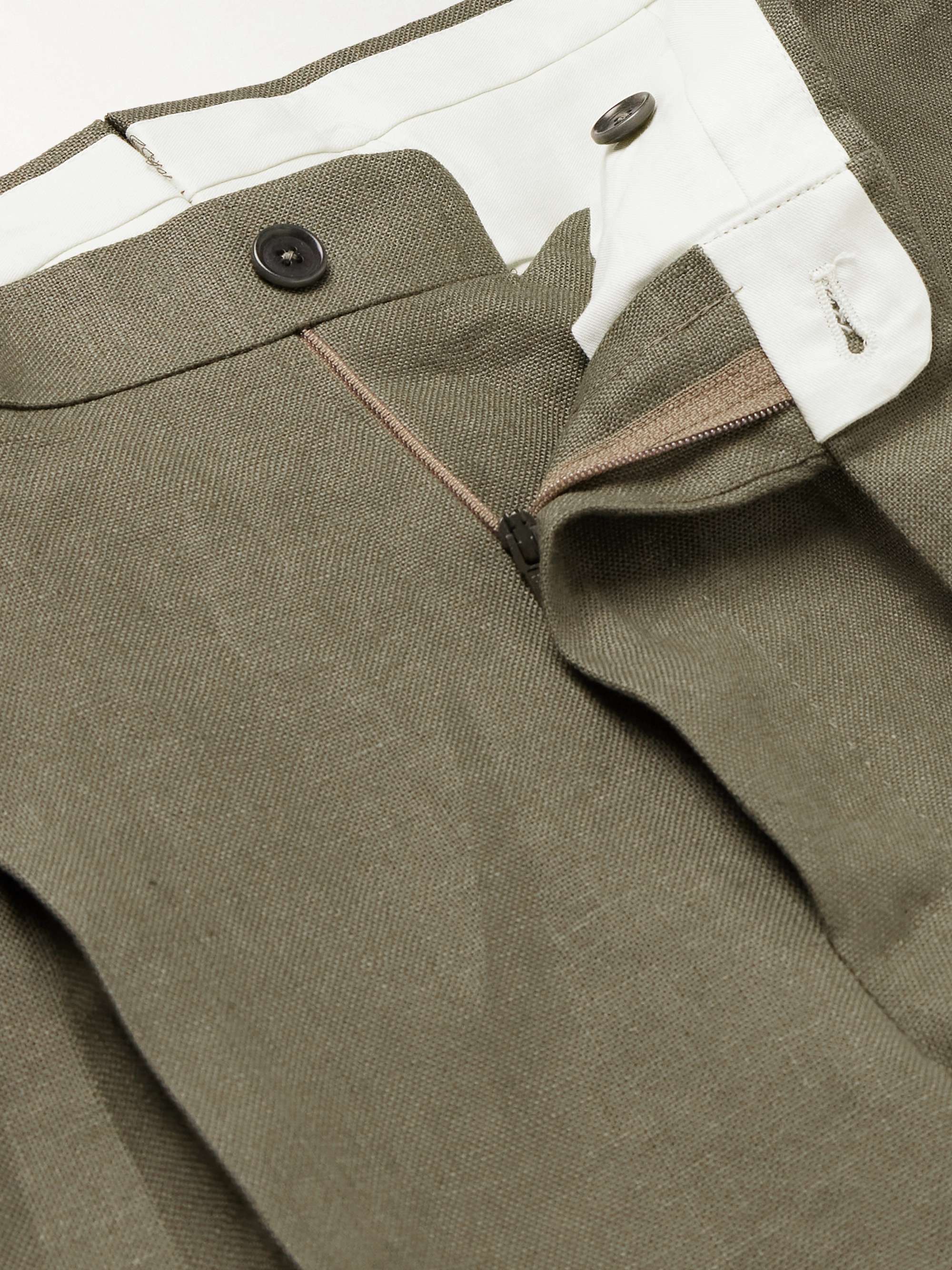 DE PETRILLO Straight-Leg Pleated Linen Bermuda Shorts