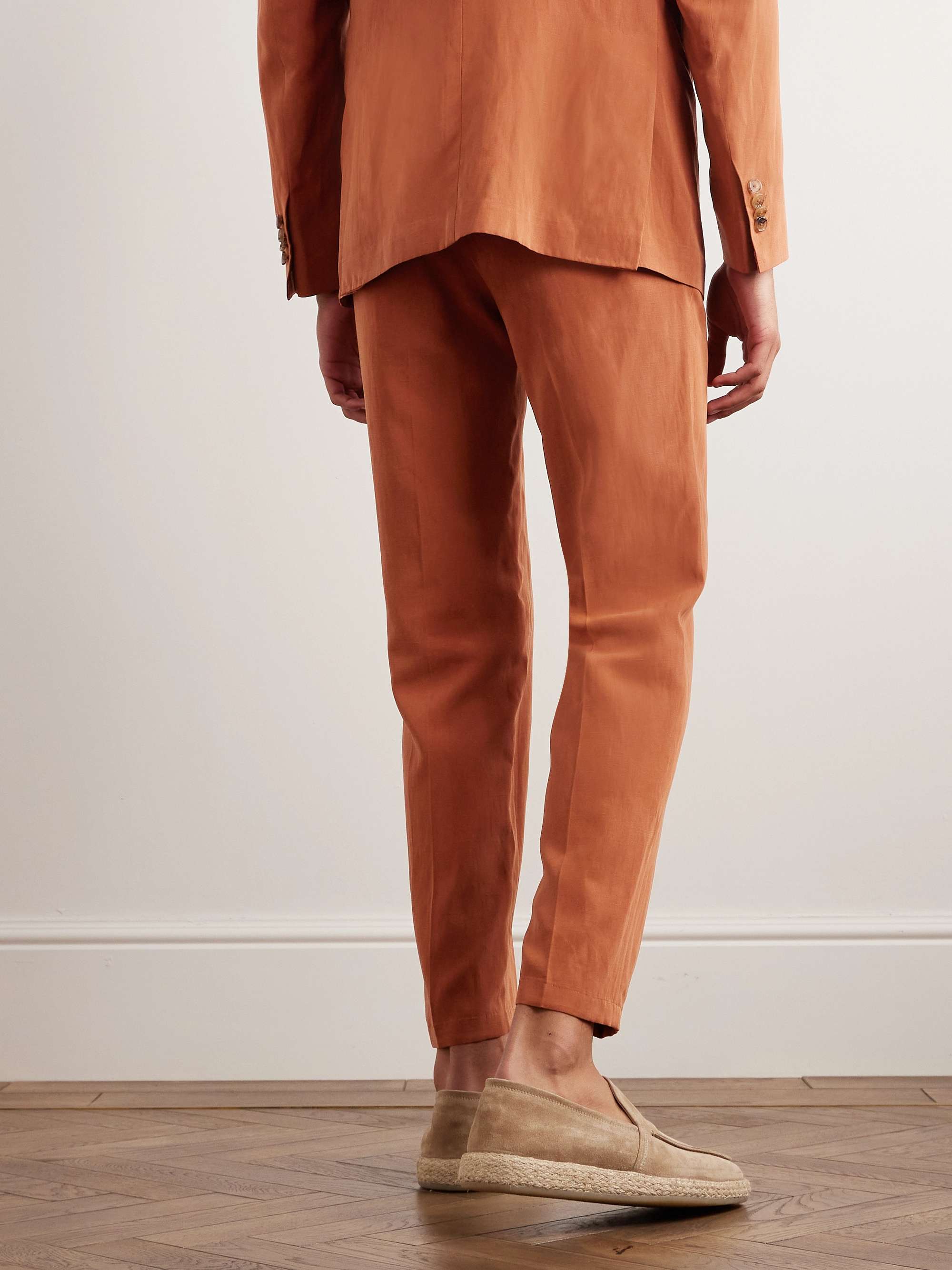 DE PETRILLO Straight-Leg Lyocell, Linen and Cotton-Blend Drawstring Suit Trousers