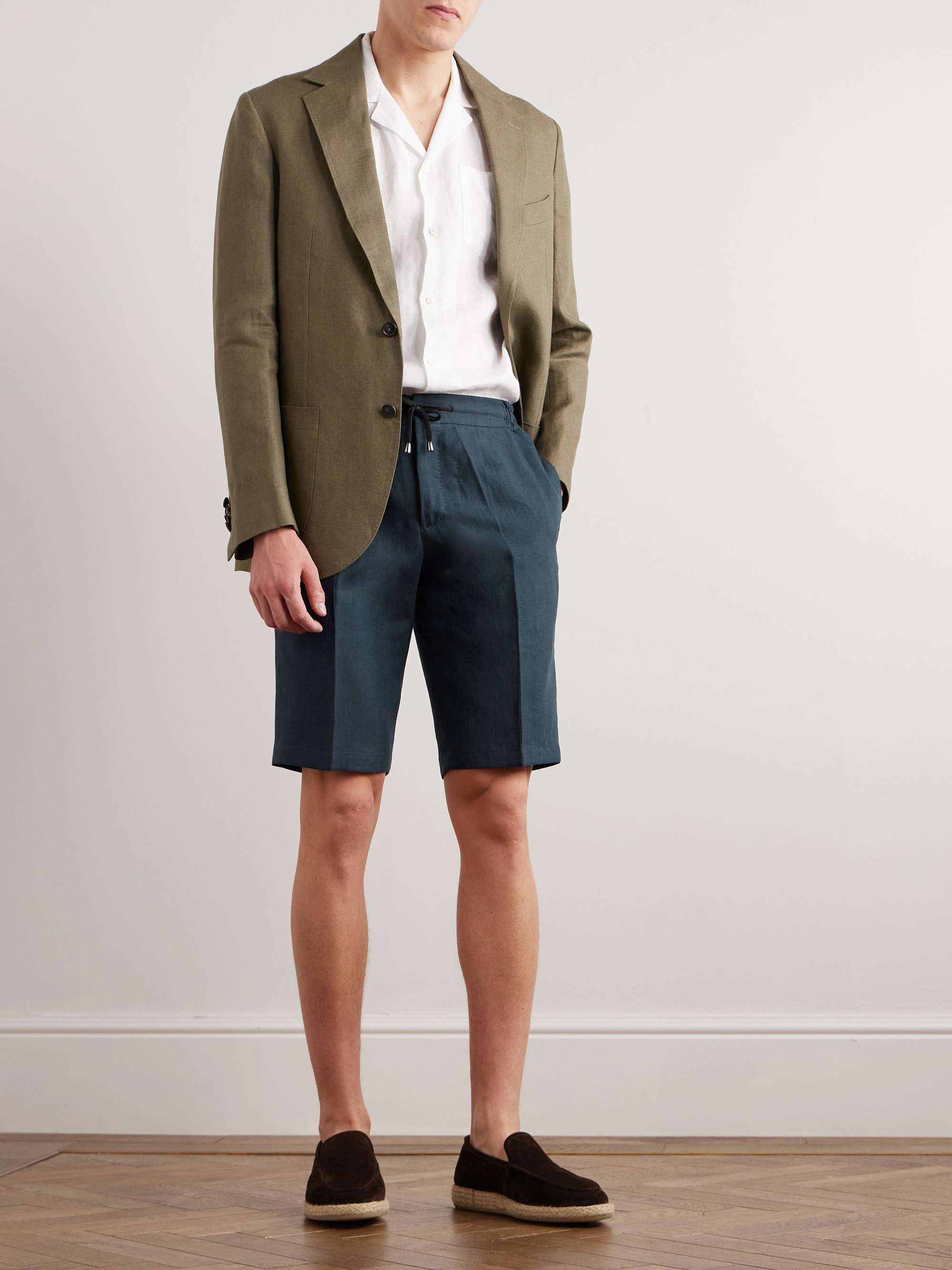 DE PETRILLO Straight-Leg Linen Drawstring Shorts