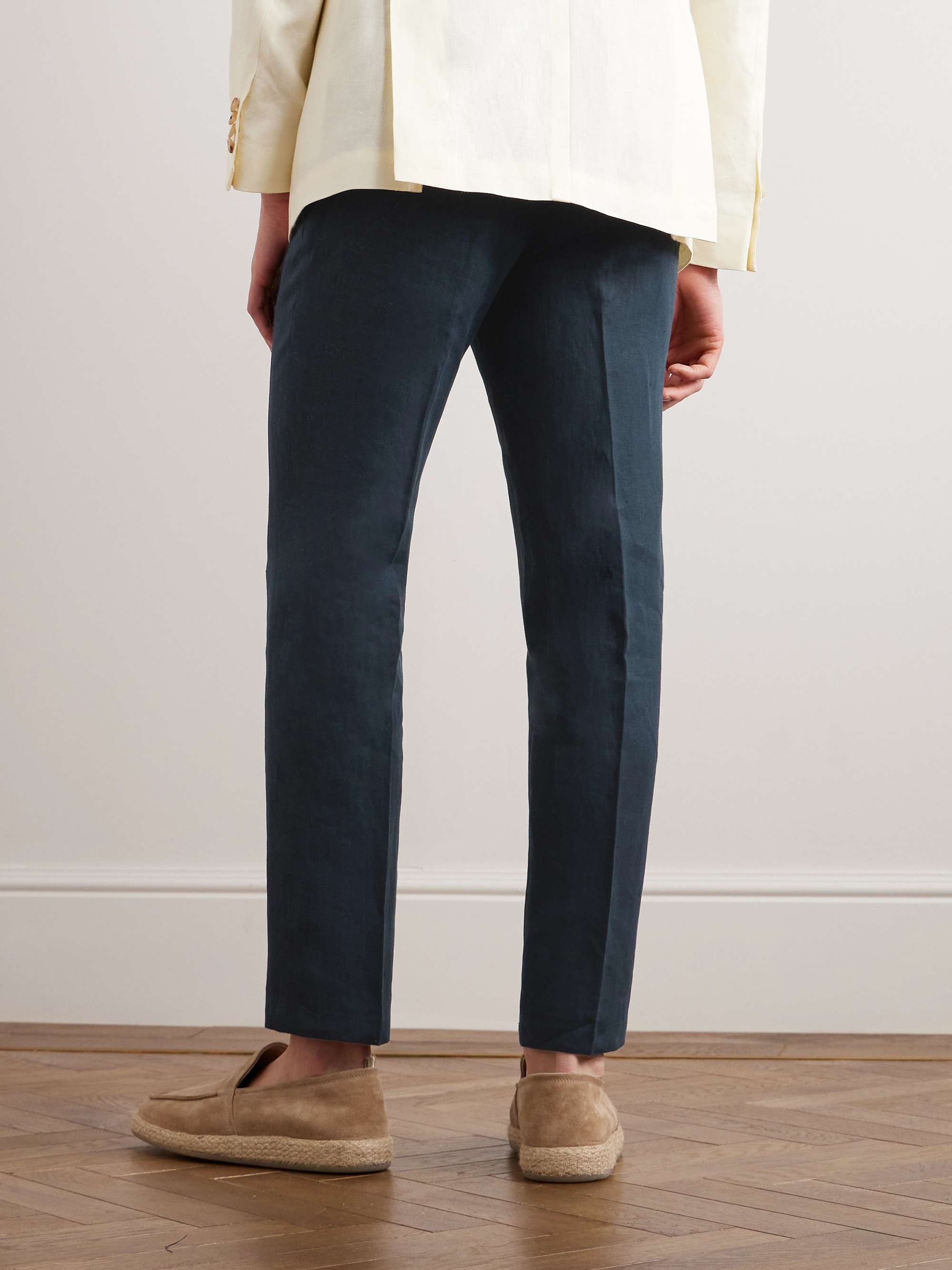 DE PETRILLO Slim-Fit Straight-Leg Linen Drawstring Trousers