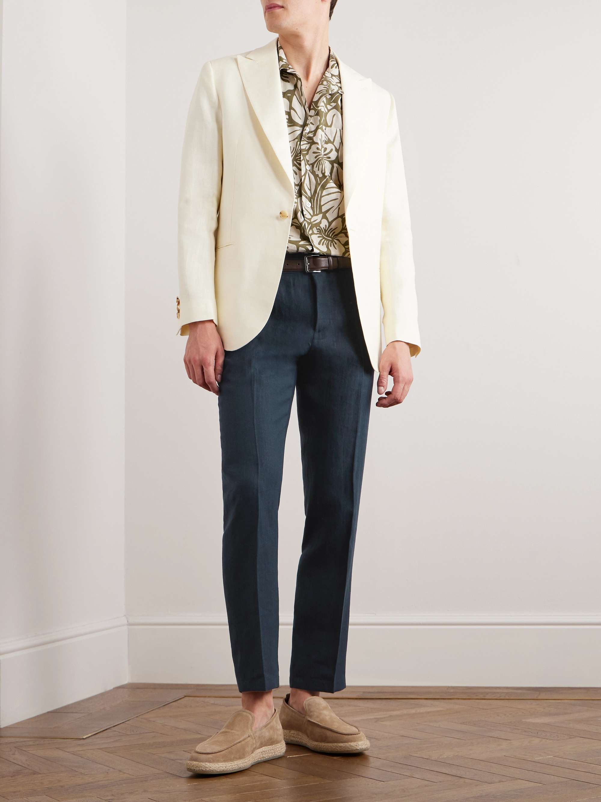 DE PETRILLO Slim-Fit Straight-Leg Linen Drawstring Trousers